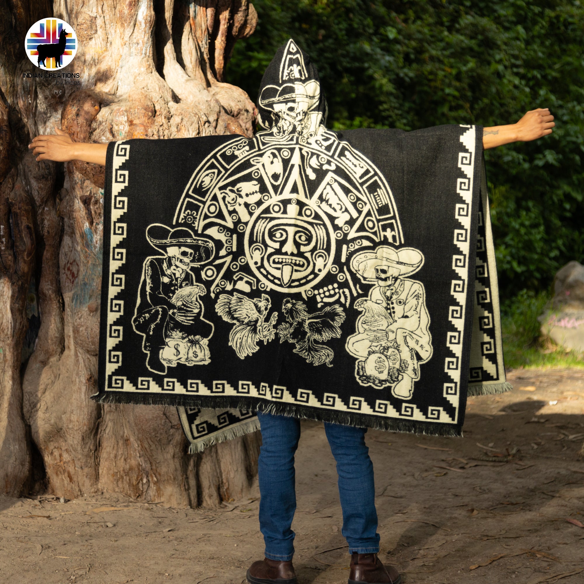 Cockfighting Alpaca Wool Poncho Handcrafted by Indigenous Hands.