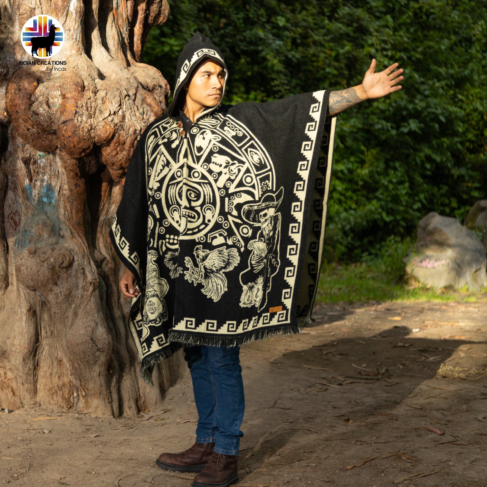 Cockfighting Alpaca Wool Poncho Handcrafted by Indigenous Hands.
