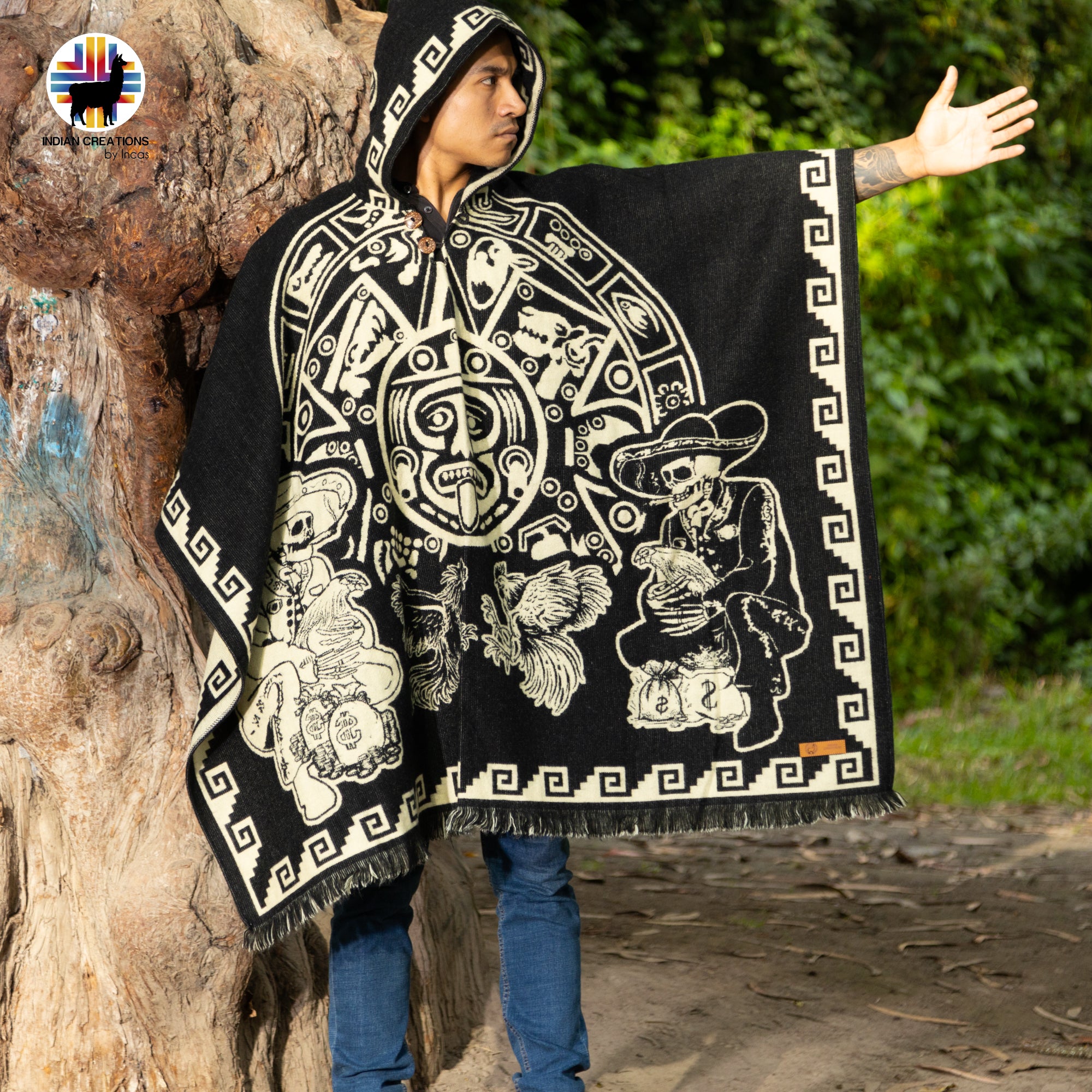 Cockfighting Alpaca Wool Poncho Handcrafted by Indigenous Hands.