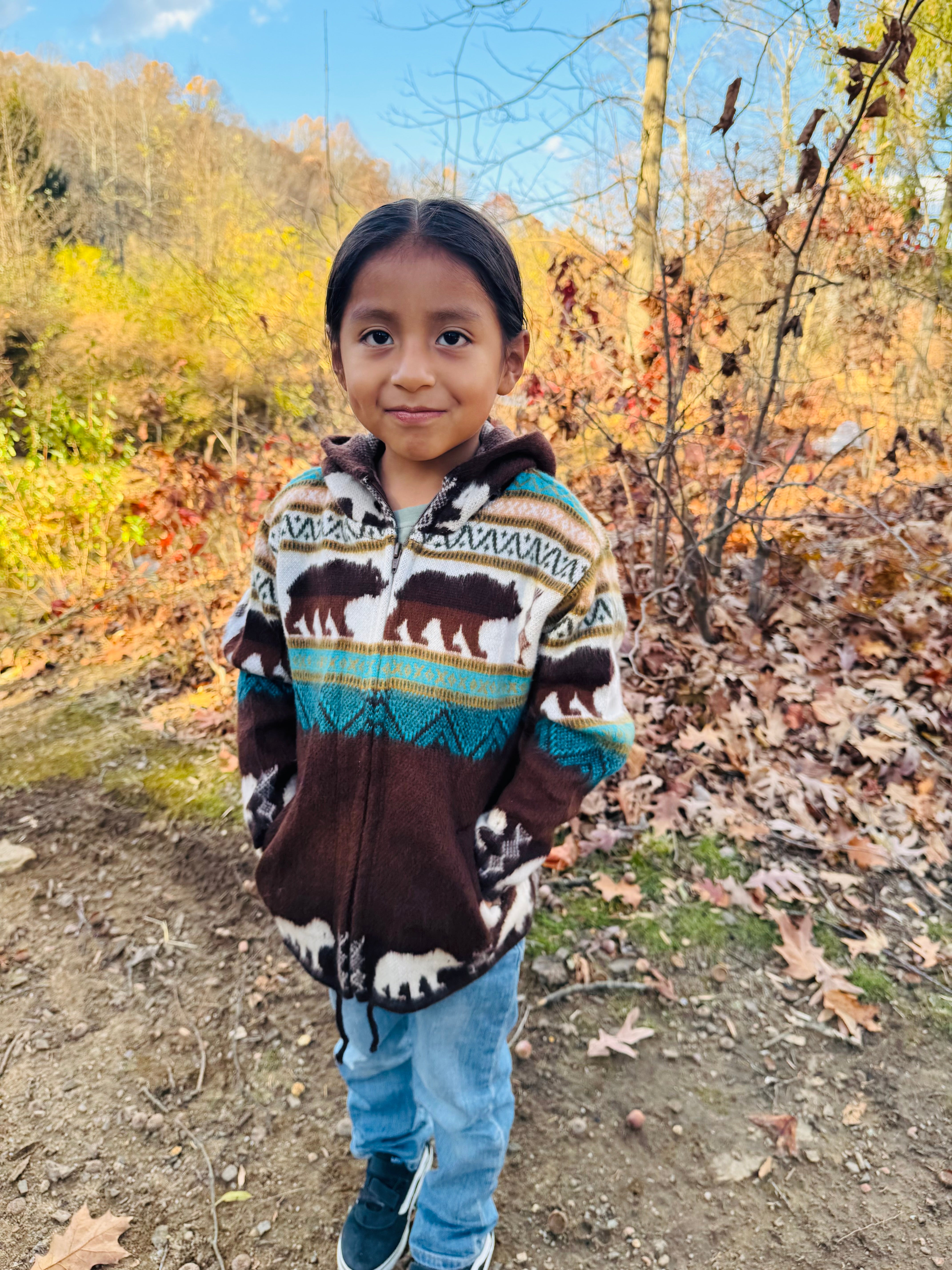 Dream Bear in Turquoise Handmade Native Alpaca Toddlers/Kids Jacket