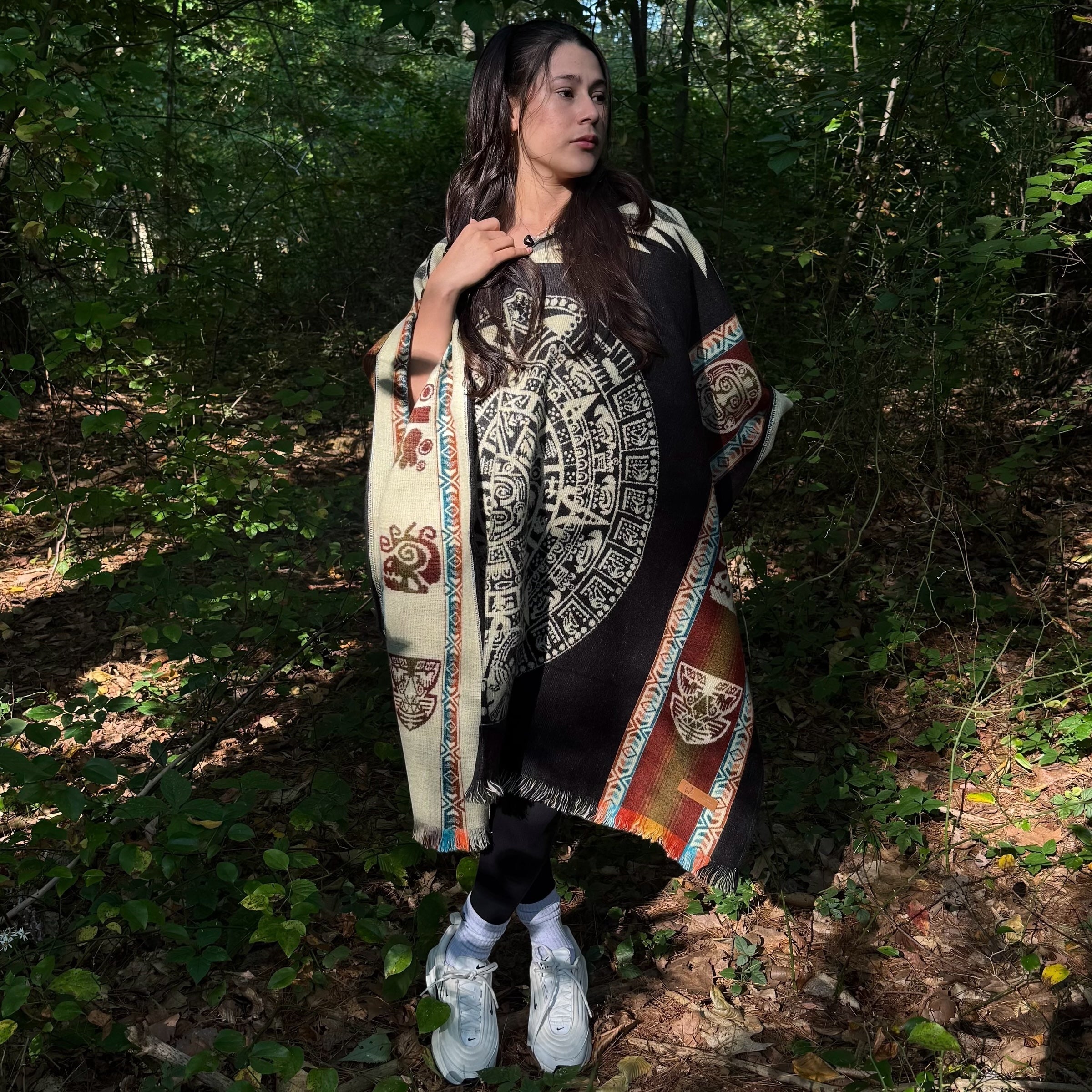Aztec Calendar Alpaca Poncho