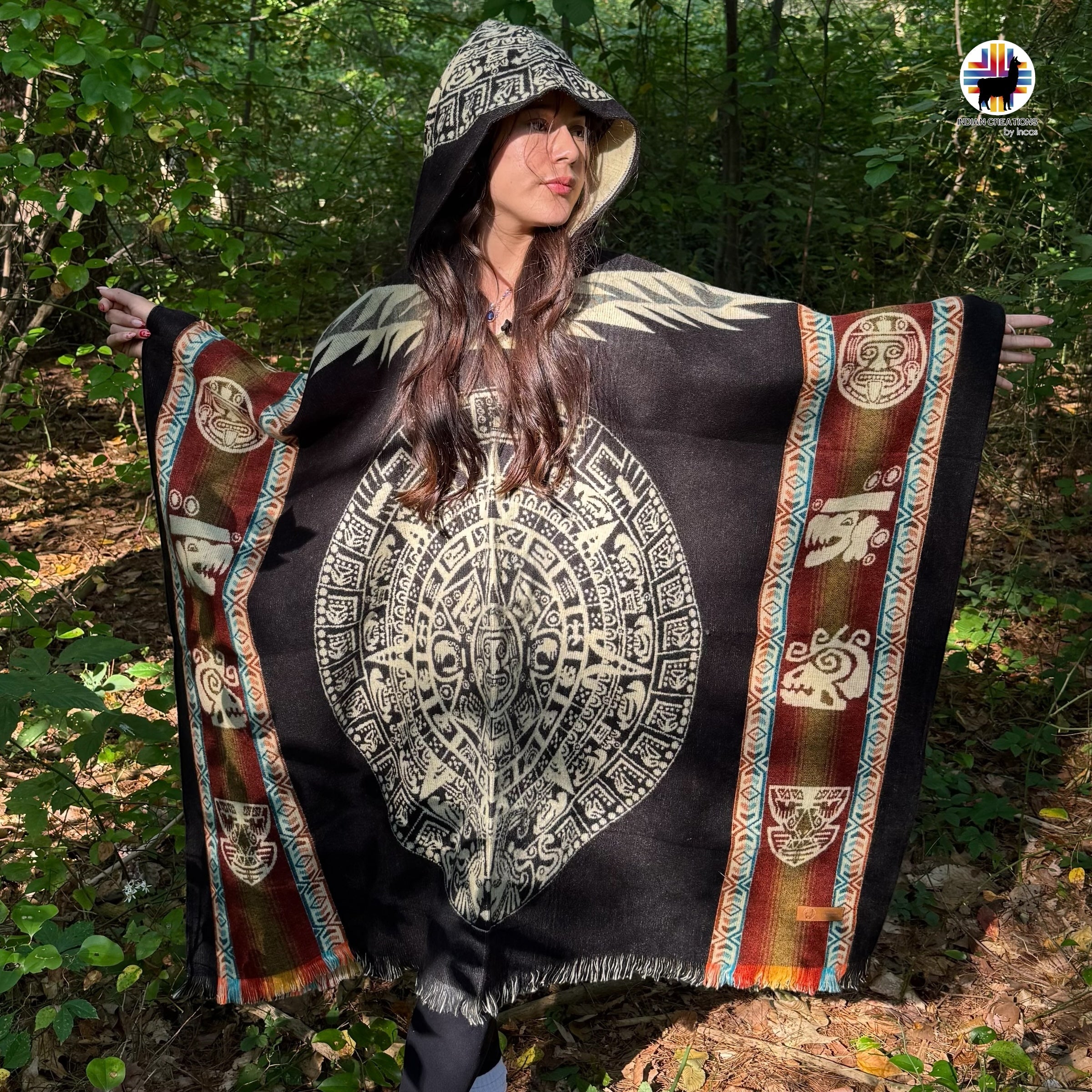 Aztec Calendar Alpaca Poncho