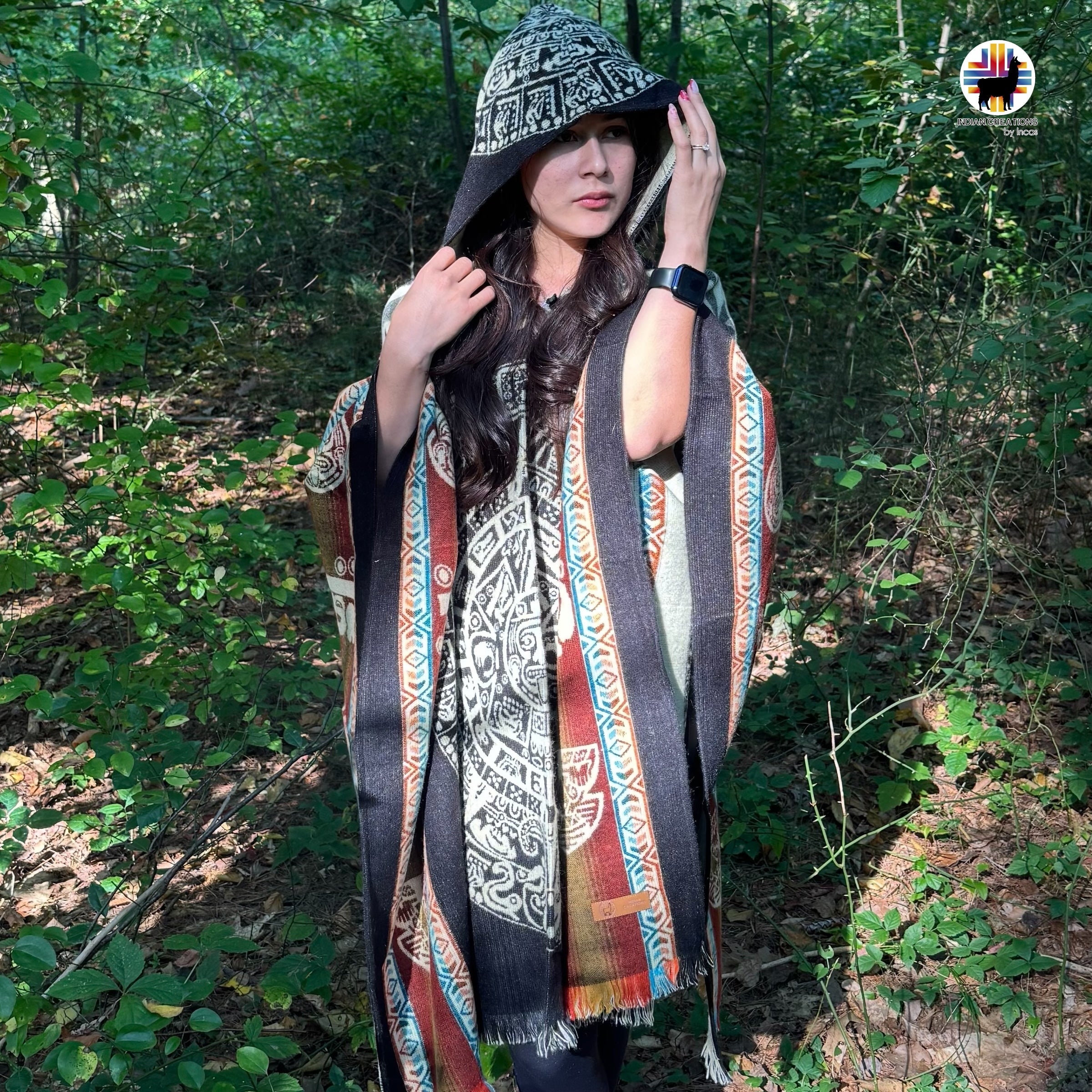 Aztec Calendar Alpaca Poncho