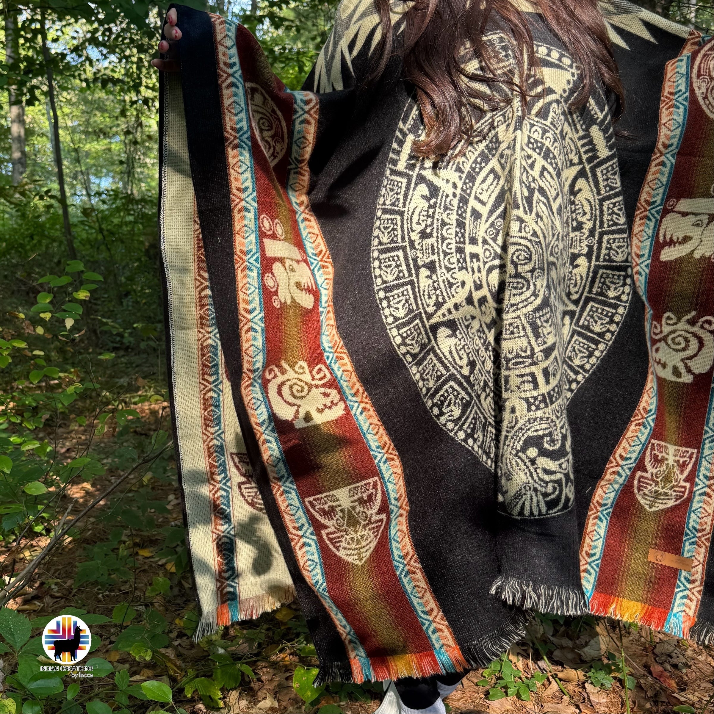 Aztec Calendar Alpaca Poncho