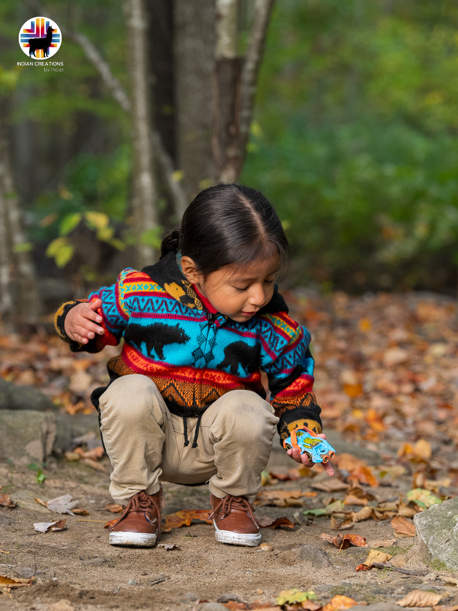 Bears in the Sunset Handmade Native Alpaca Toddlers/Kids Jacket