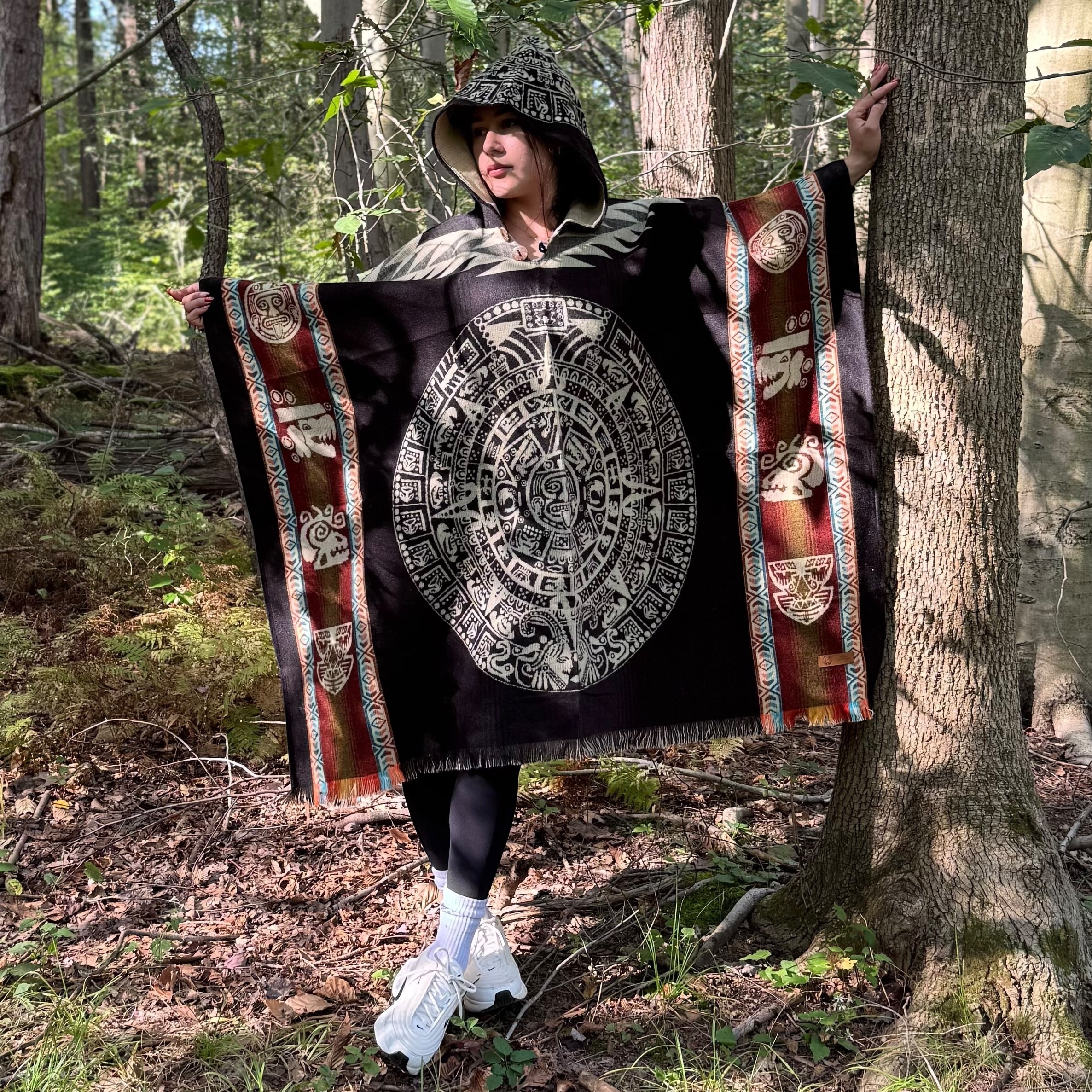 Aztec Calendar Alpaca Poncho