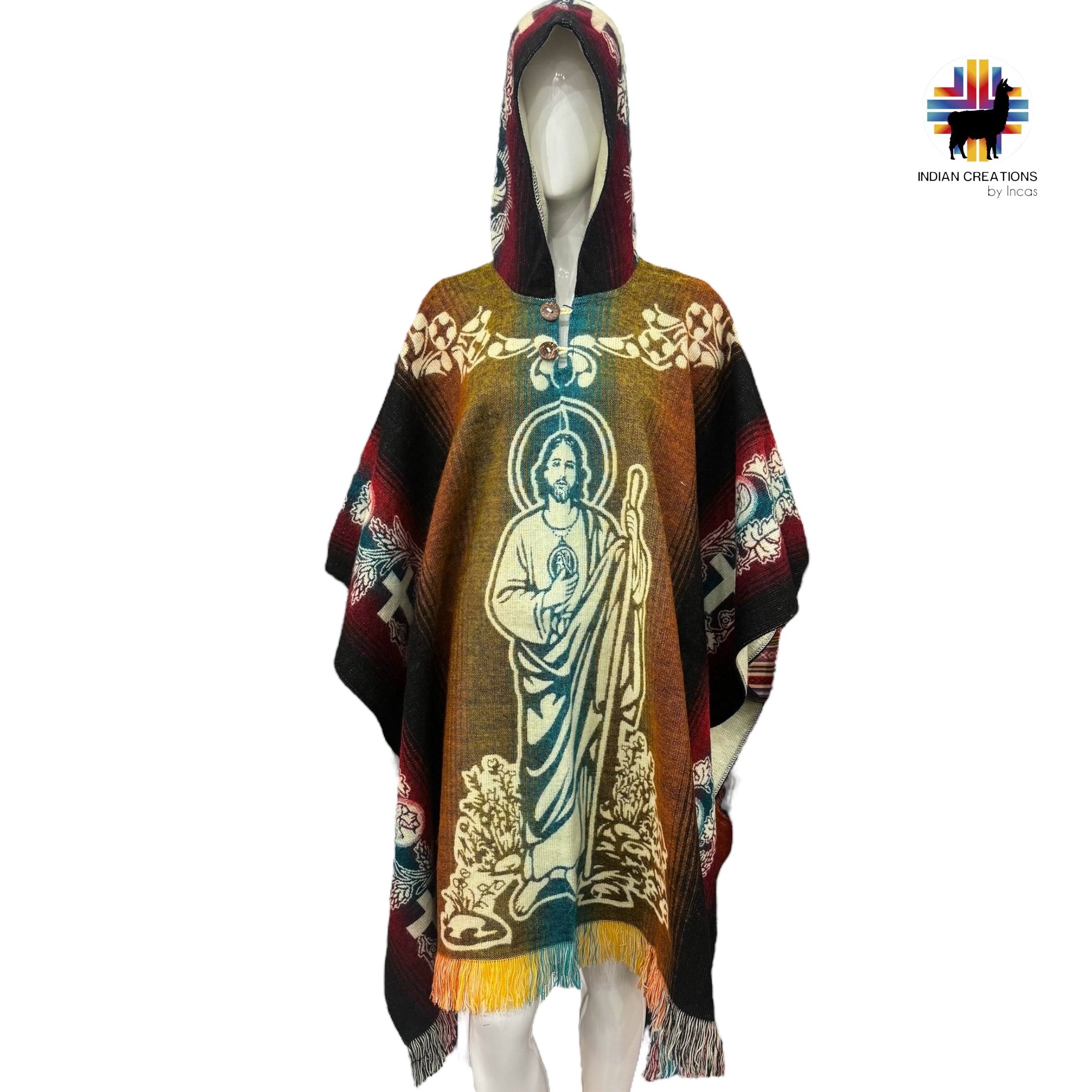 Alpaca Wool Poncho (Saint Jude) Handcrafted by Indigenous Hands. Soft and warm with a hood.One size and Unisex. FREE SHIPPING! Gift Ideas