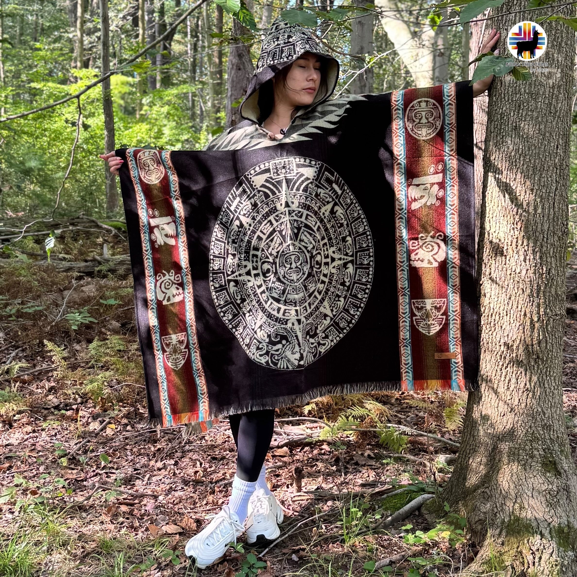 Aztec Calendar Alpaca Poncho