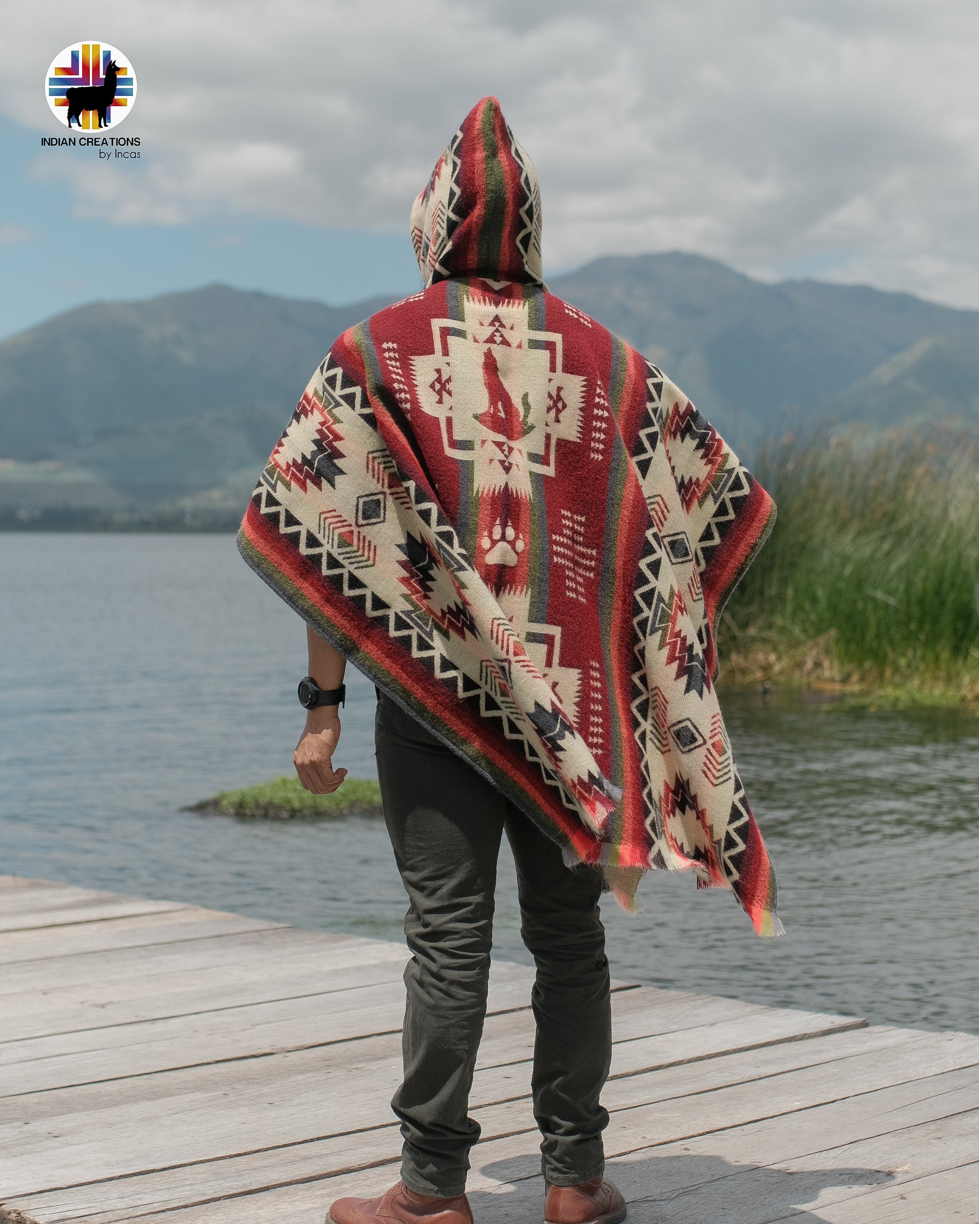 Poncho Andino de Alpaca Hecho a Mano-Diseño Geométrico Étnico Ropa Poncho Andino de Alpaca Hecho a Mano-Diseño Geométrico Étnico Ropa