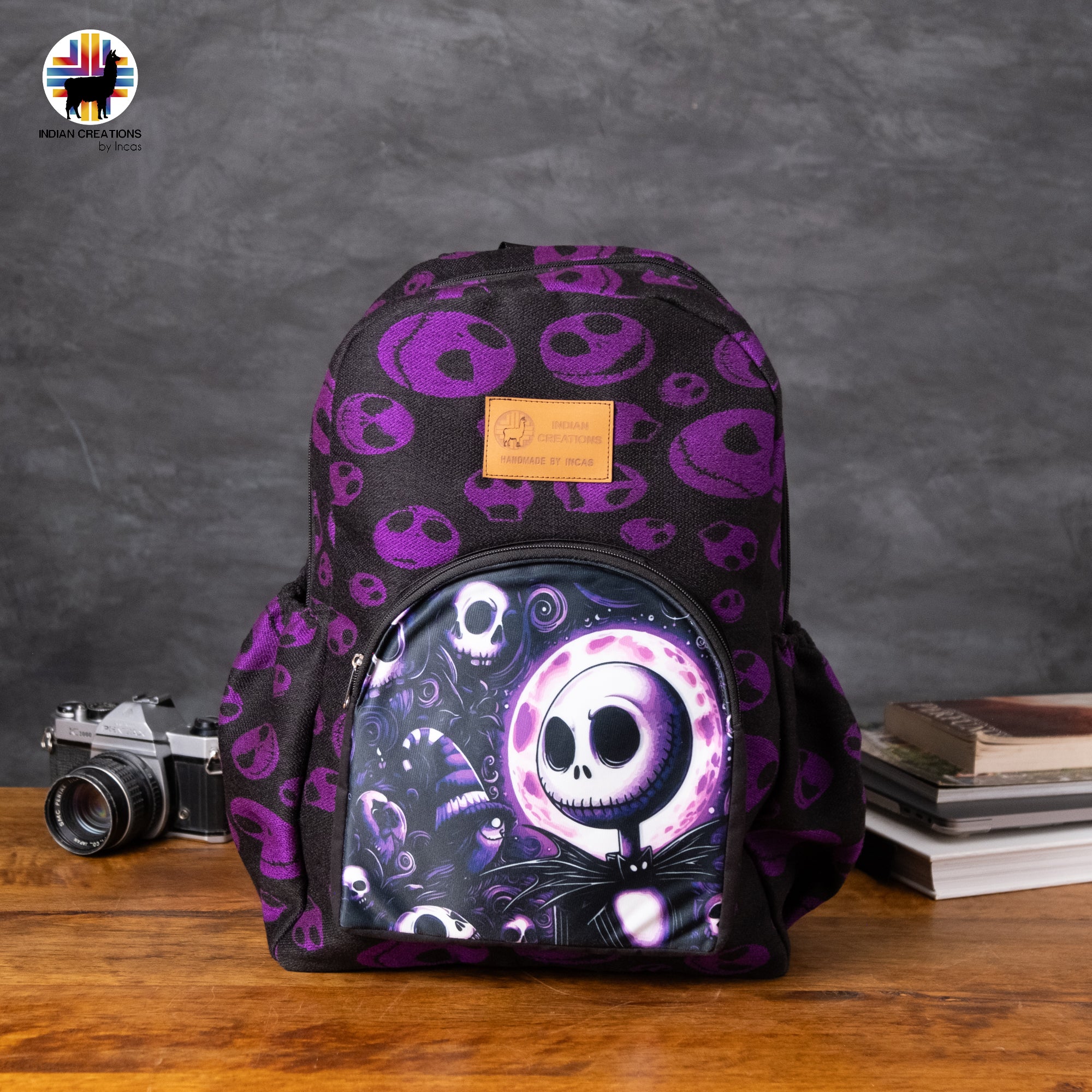 Handmade Backpack (Violet Skellington) Exclusive Design. Lightweight. Unique, accessible.