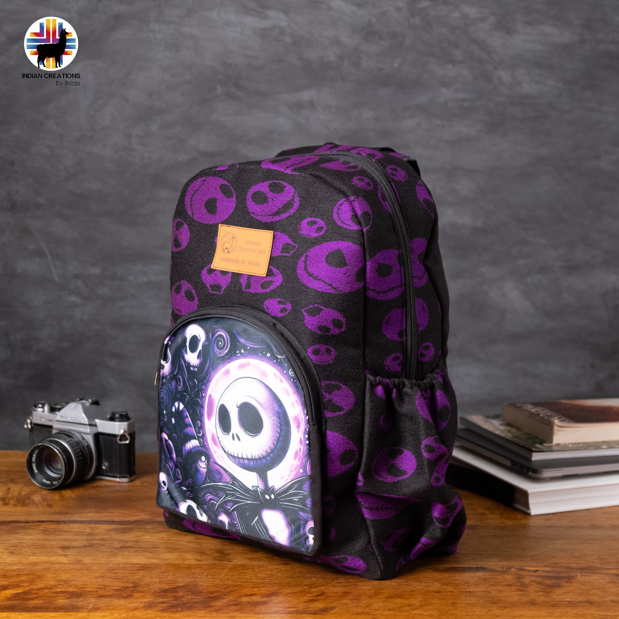 Handmade Backpack (Violet Skellington) Exclusive Design. Lightweight. Unique, accessible.