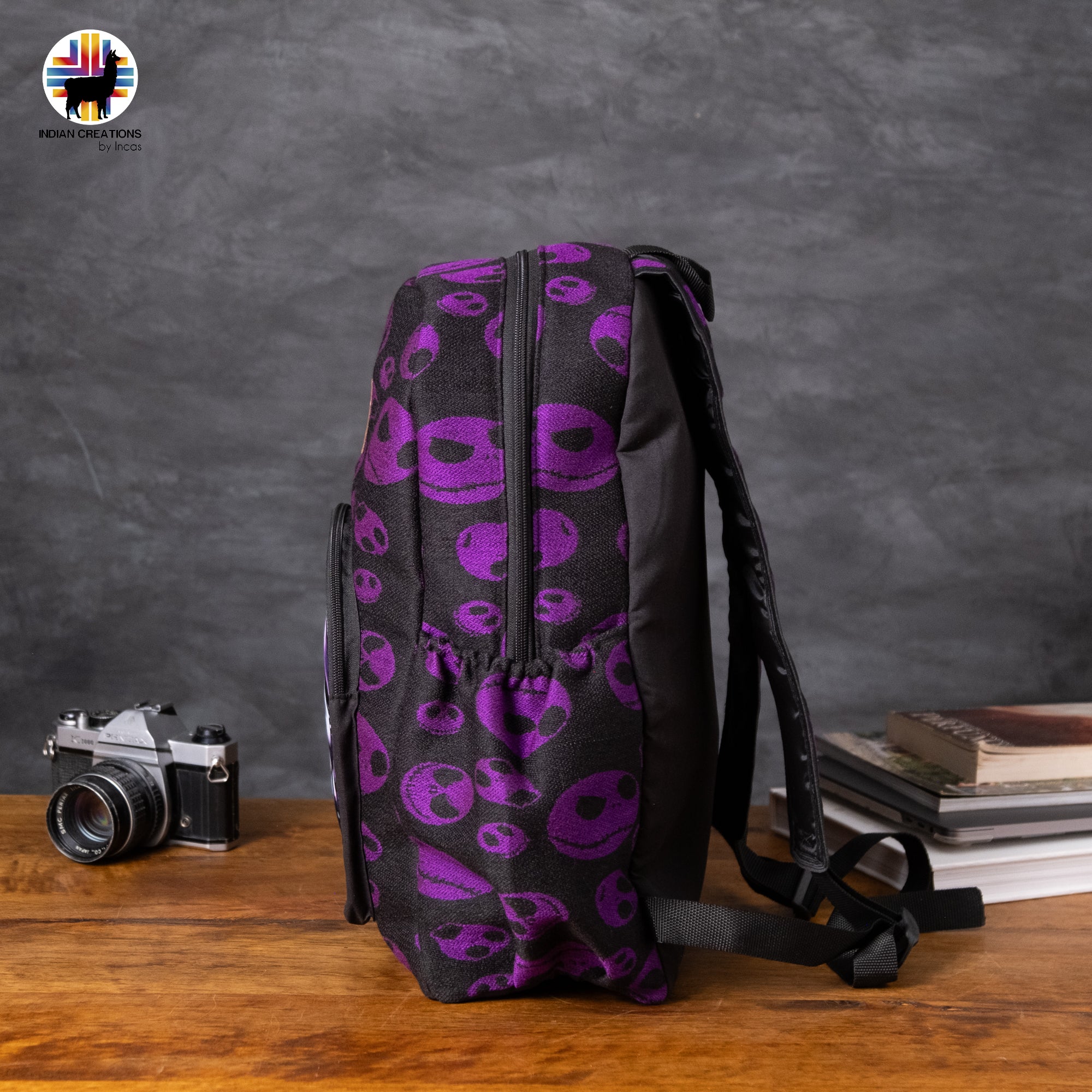 Handmade Backpack (Violet Skellington) Exclusive Design. Lightweight. Unique, accessible.