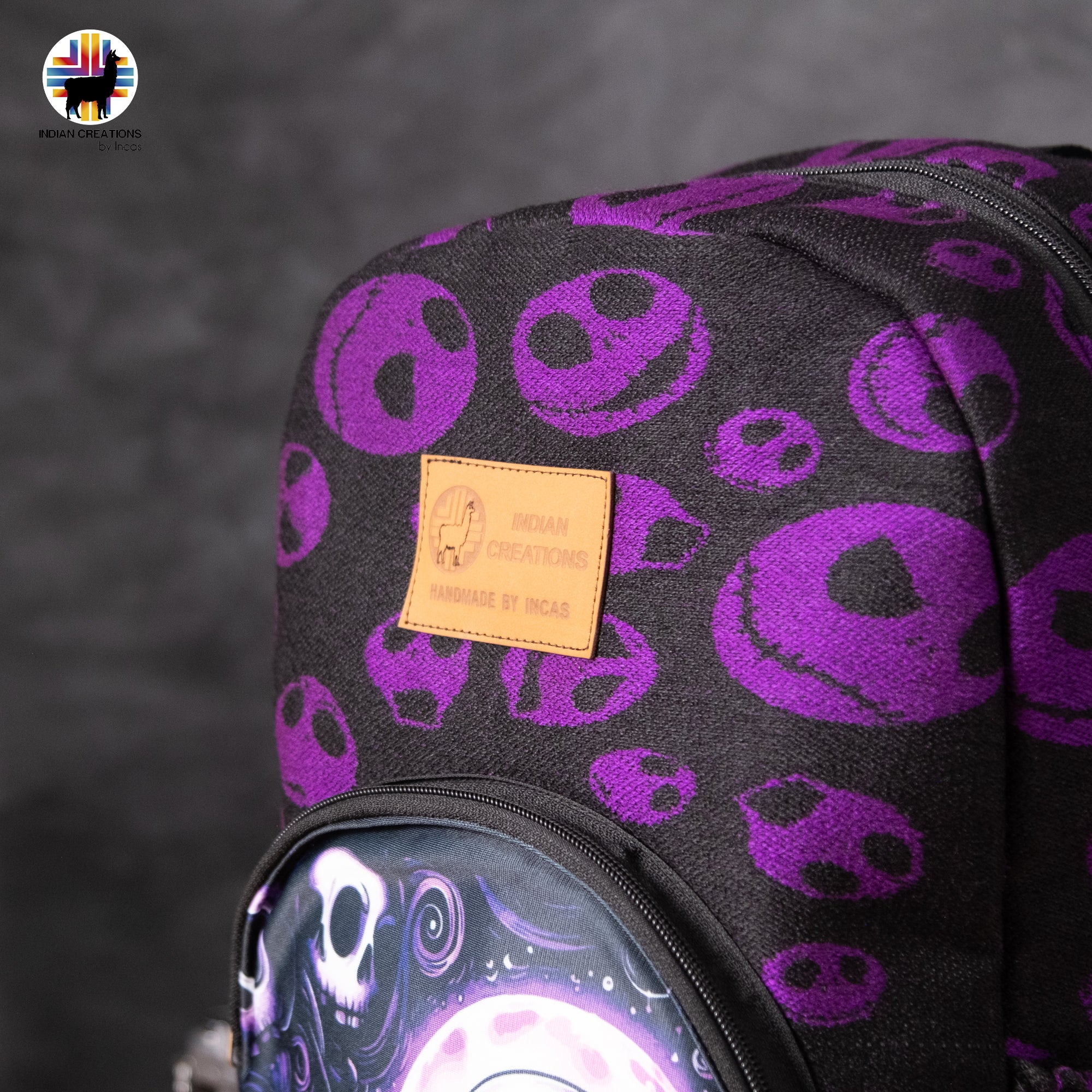 Handmade Backpack (Violet Skellington) Exclusive Design. Lightweight. Unique, accessible.