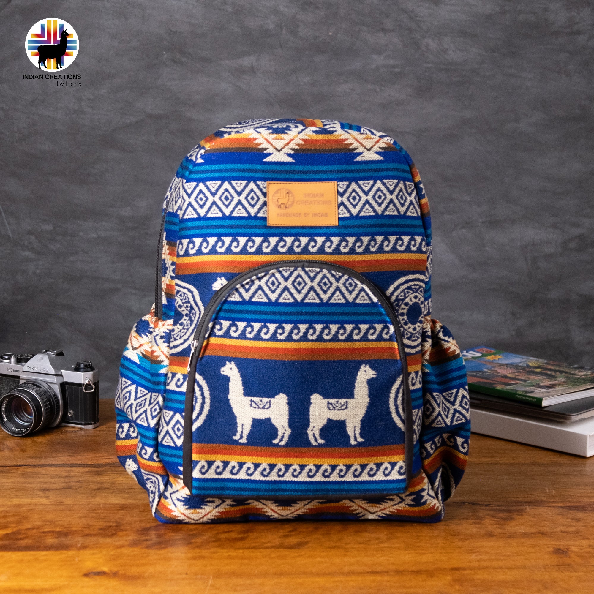 Handmade Backpack (Blue Alpacas) Exclusive Design. Lightweight. Unique, accessible.
