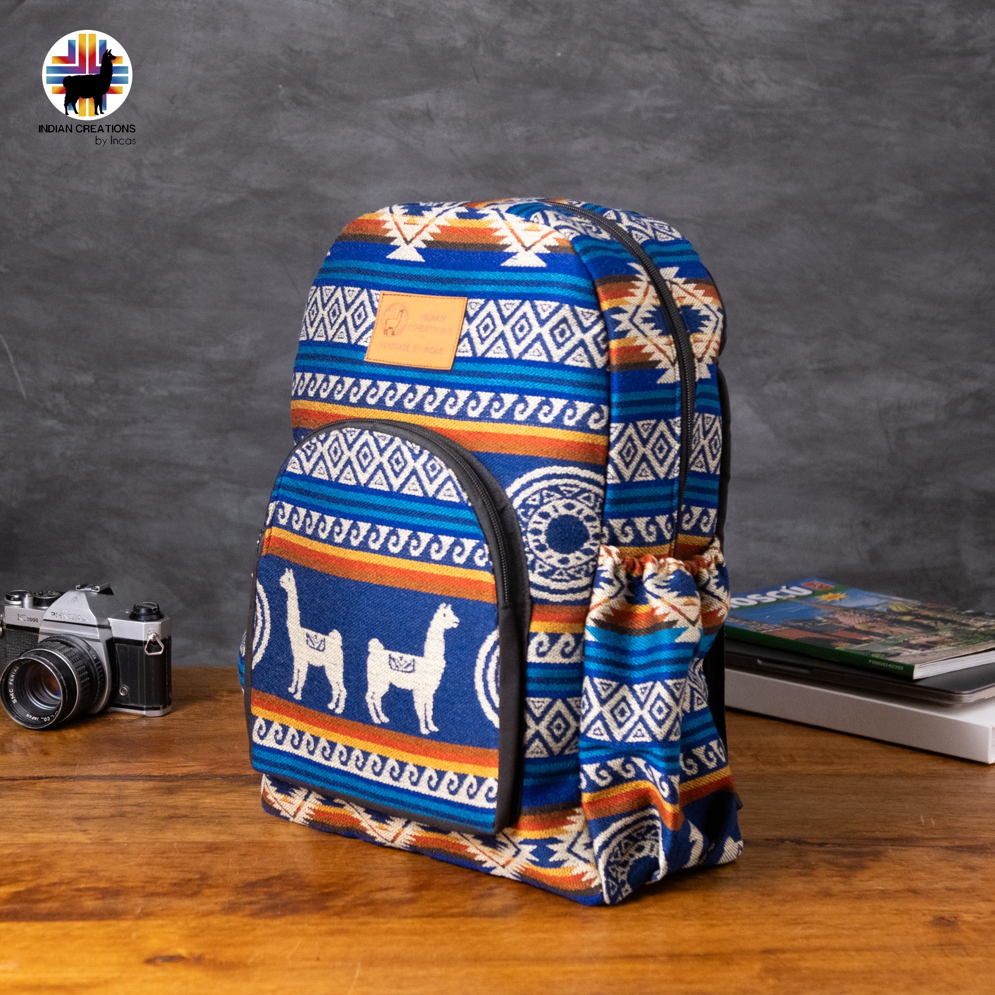 Handmade Backpack (Blue Alpacas) Exclusive Design. Lightweight. Unique, accessible.