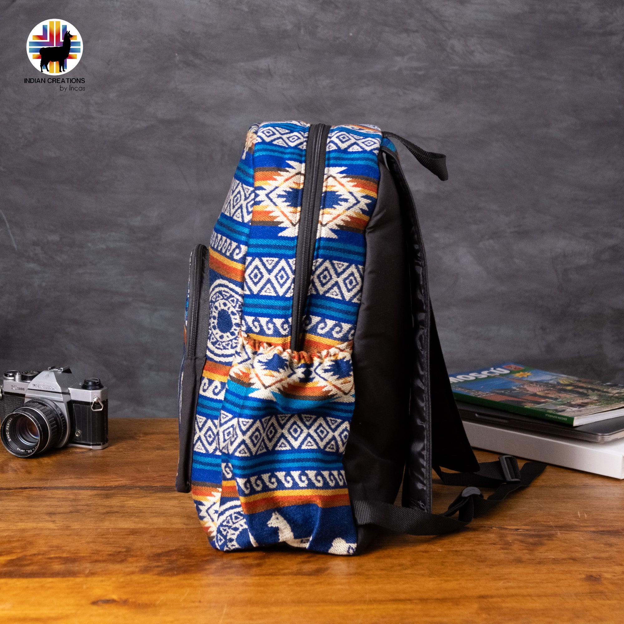 Handmade Backpack (Blue Alpacas) Exclusive Design. Lightweight. Unique, accessible.