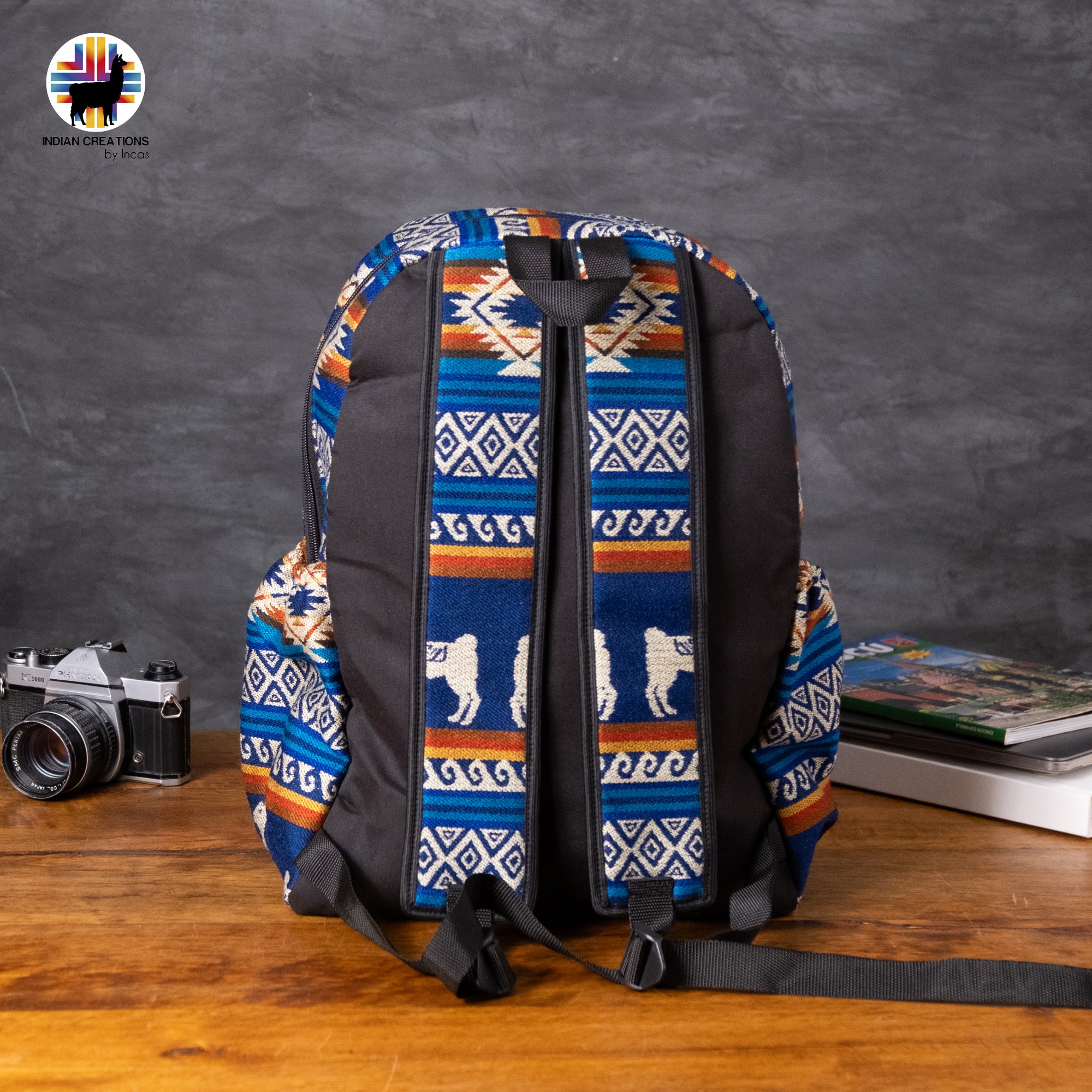 Handmade Backpack (Blue Alpacas) Exclusive Design. Lightweight. Unique, accessible.