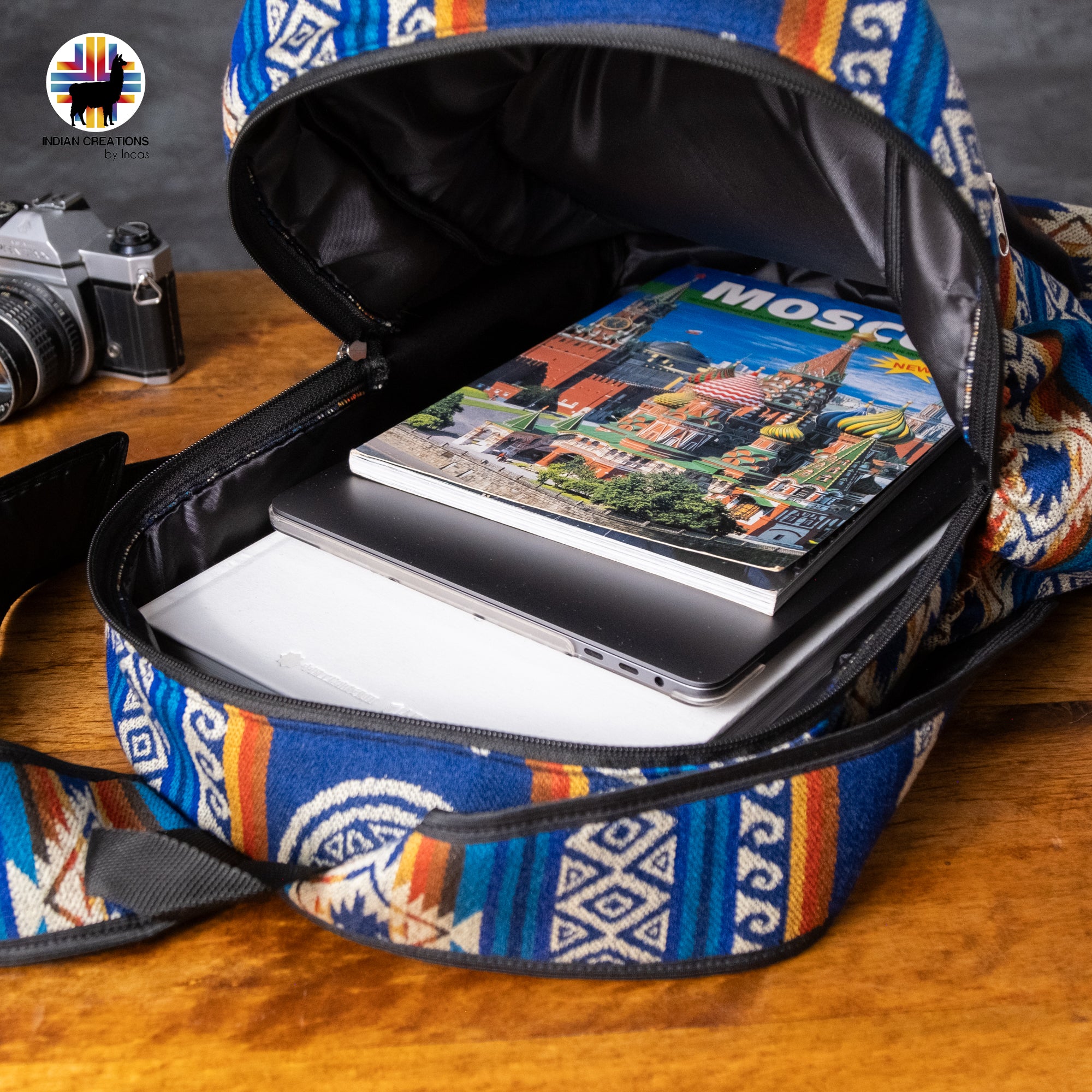 Handmade Backpack (Blue Alpacas) Exclusive Design. Lightweight. Unique, accessible.