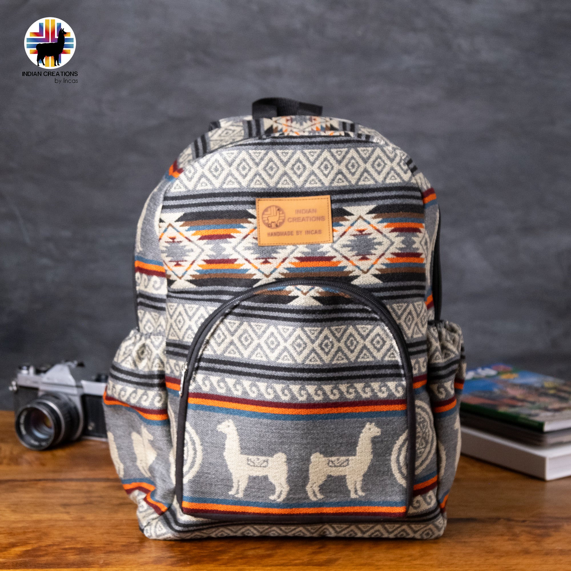 Handmade Backpack (Gray Alpacas) Exclusive Design. Lightweight. Unique, accessible.