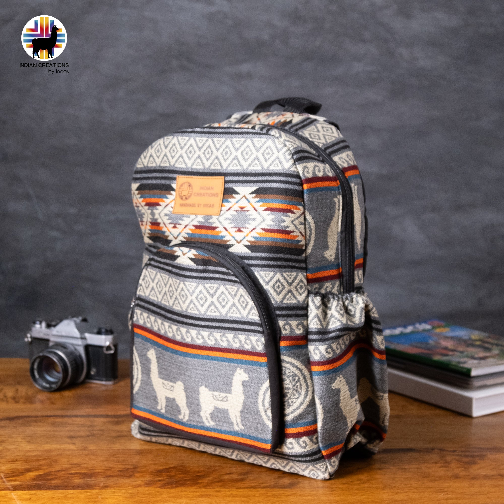Handmade Backpack (Gray Alpacas) Exclusive Design. Lightweight. Unique, accessible.