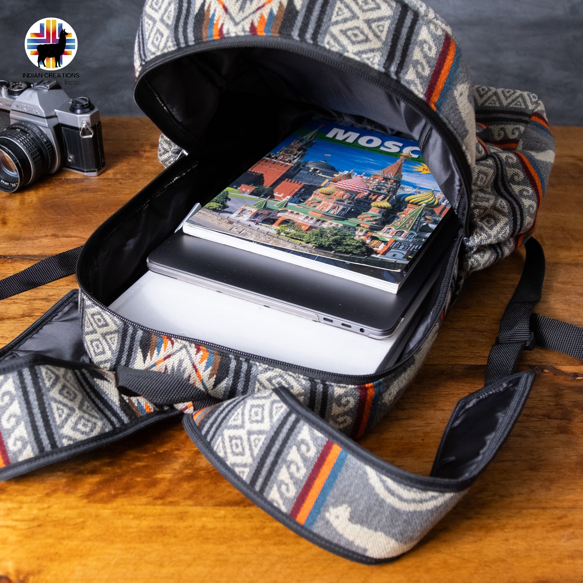 Handmade Backpack (Gray Alpacas) Exclusive Design. Lightweight. Unique, accessible.