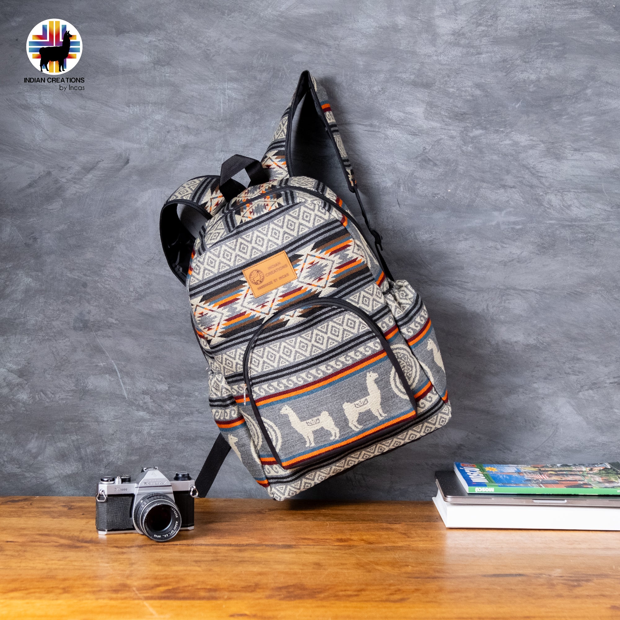 Handmade Backpack (Gray Alpacas) Exclusive Design. Lightweight. Unique, accessible.