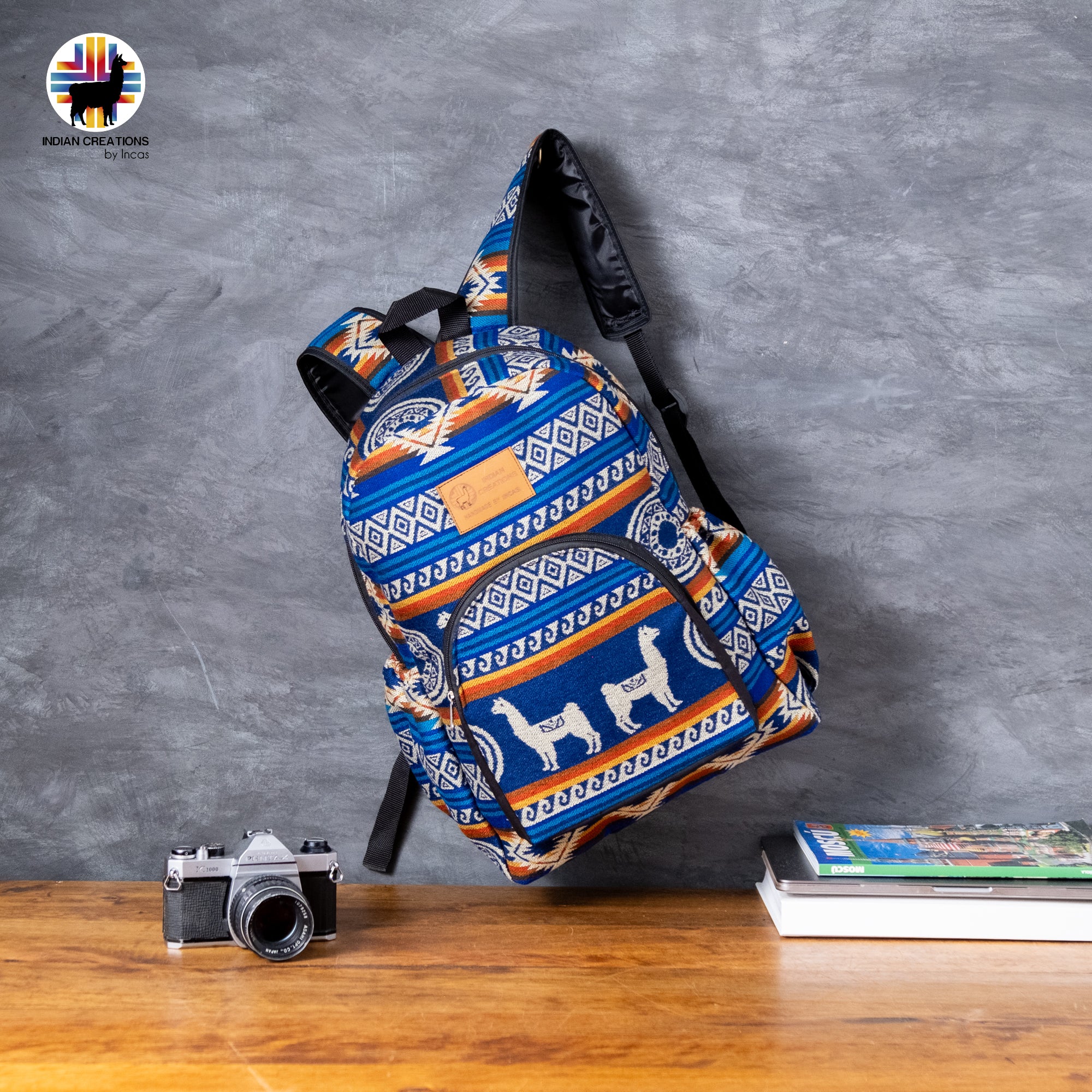 Handmade Backpack (Blue Alpacas) Exclusive Design. Lightweight. Unique, accessible.