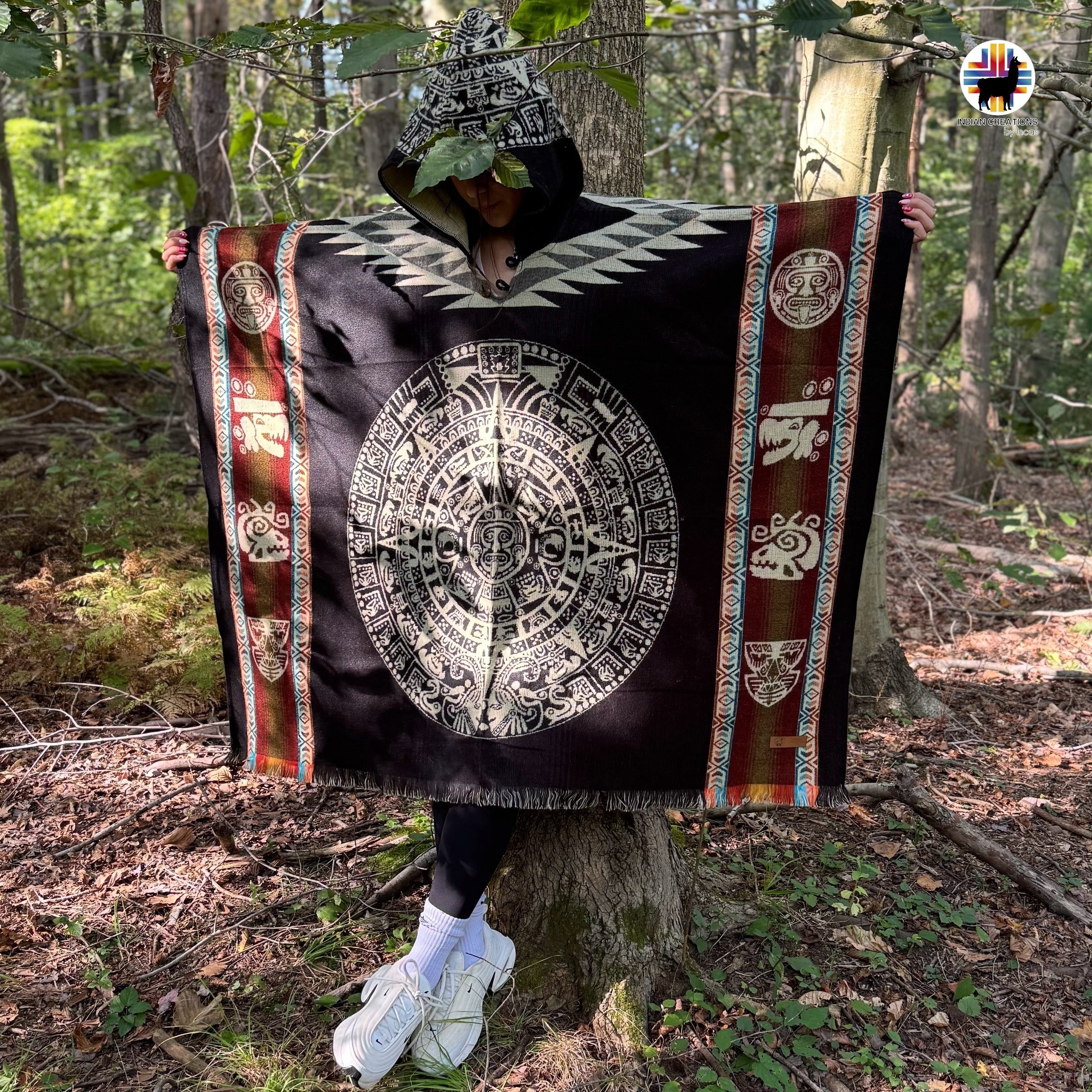 Aztec Calendar Alpaca Poncho