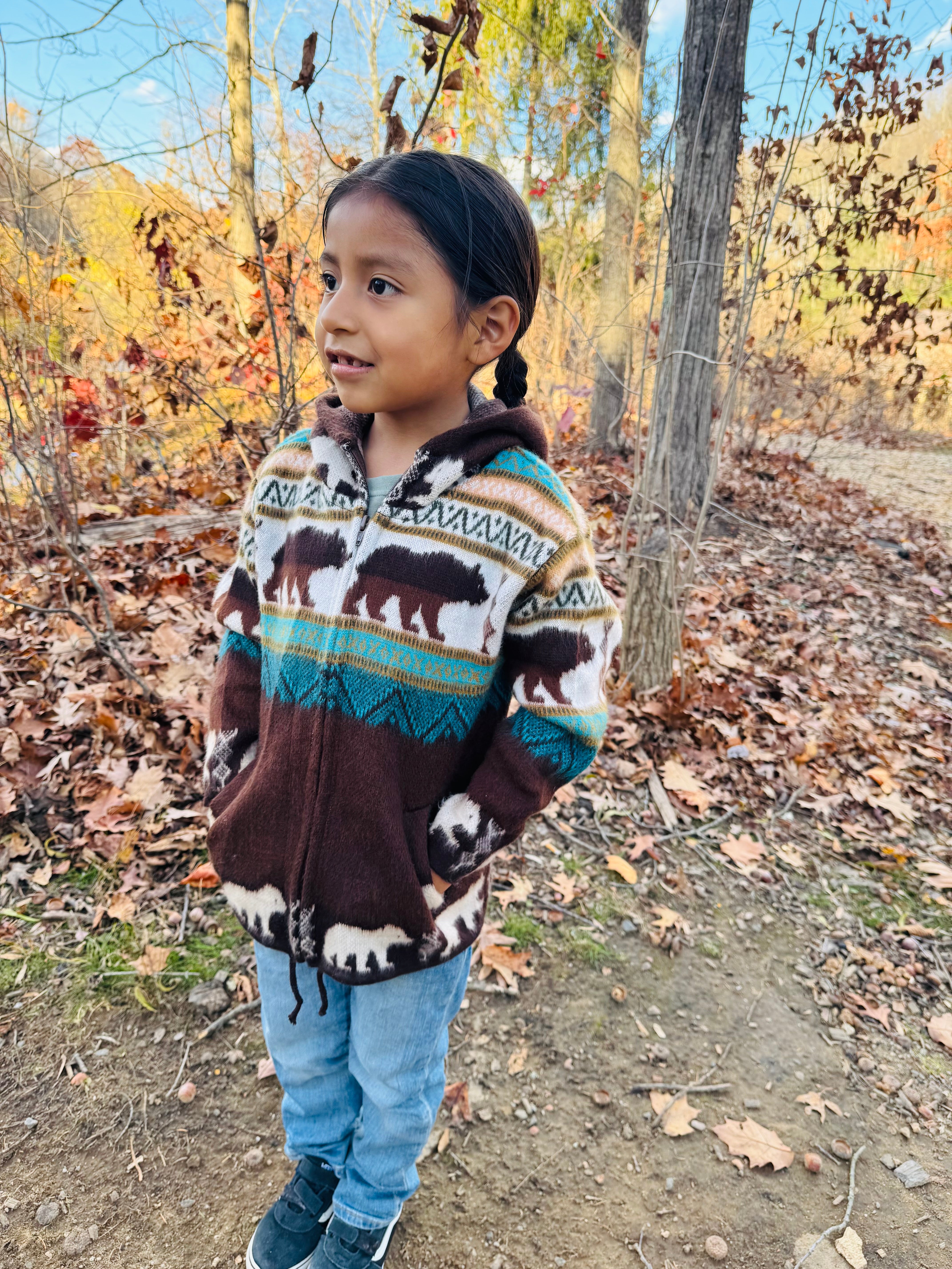 Dream Bear in Turquoise Handmade Native Alpaca Toddlers/Kids Jacket