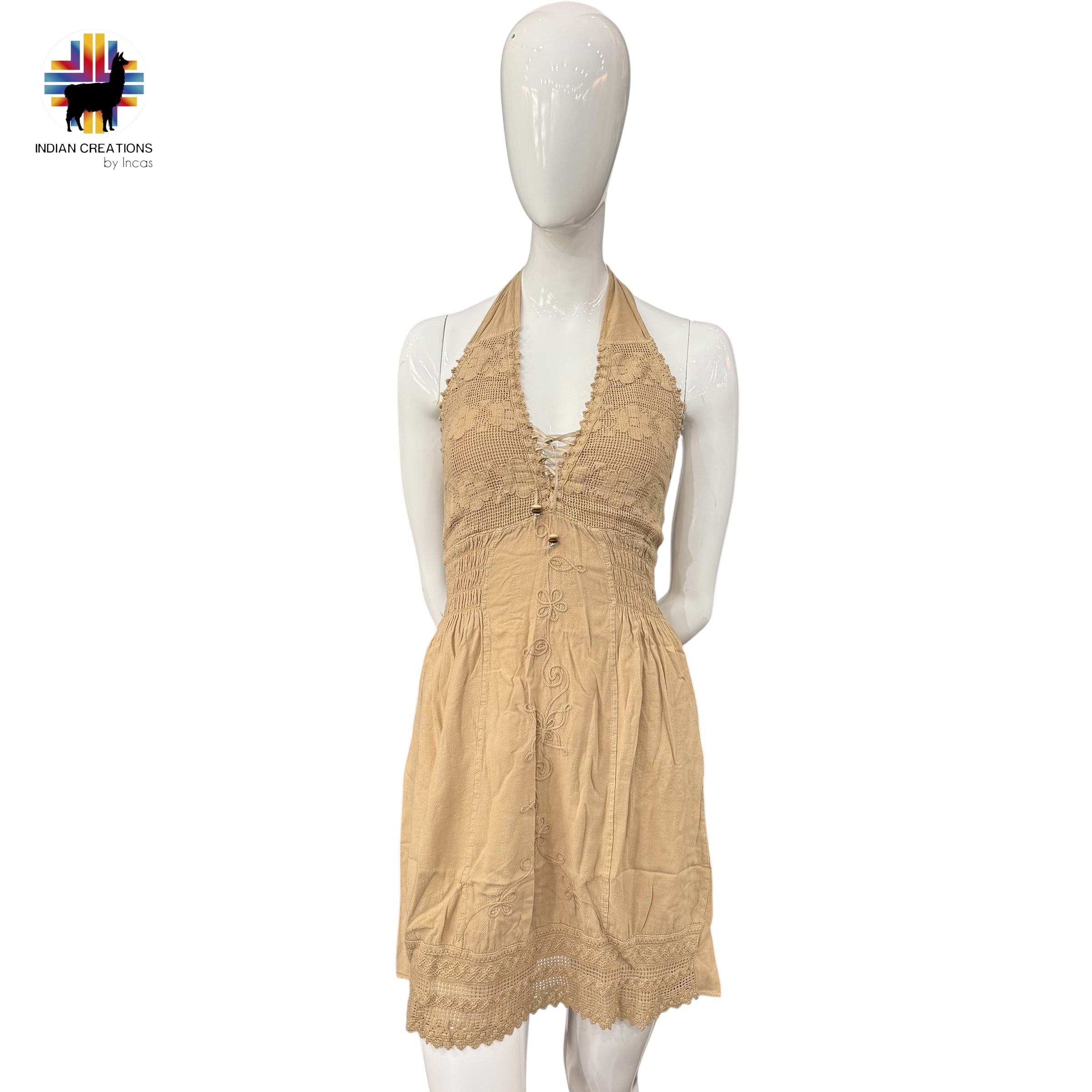Hand-stitched Cotton Dress (Lily of the Valley). Bohemian Style. Super Comfortable and Machine Washable. One Size. FREE SHIPPING!
