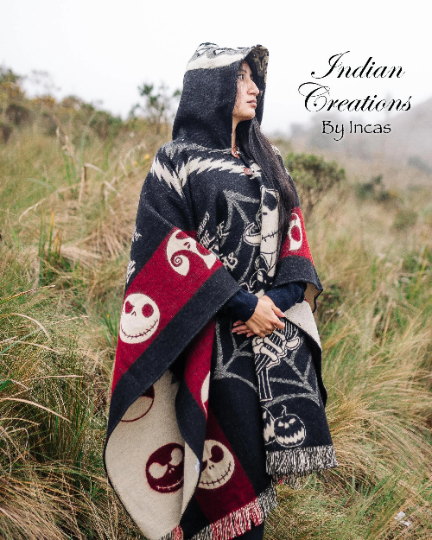 Handmade Alpaca Wool Poncho(Jack & Zero).Crafted By Indigenous Hands. Unisex. One Size. Super Soft, warm. Unique.