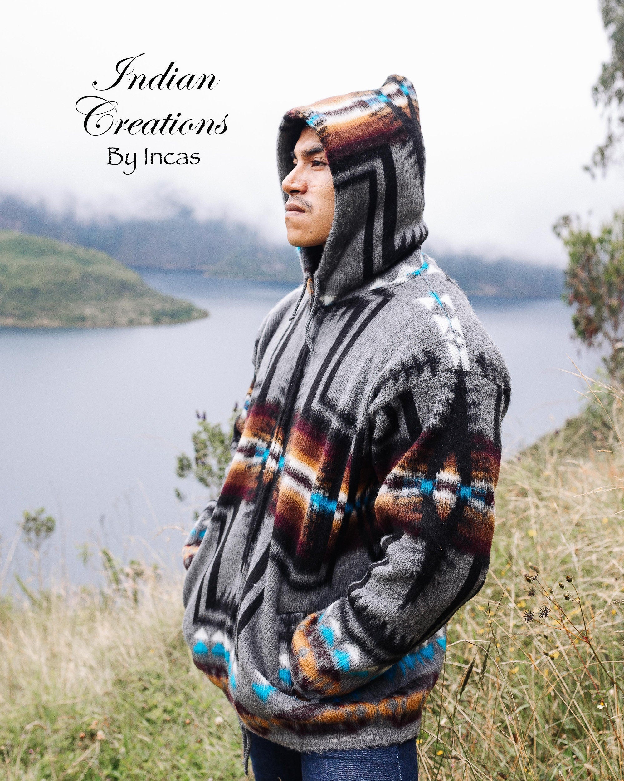 Native American Southwestern Gray Alpaca Jacket. Super warm and soft.