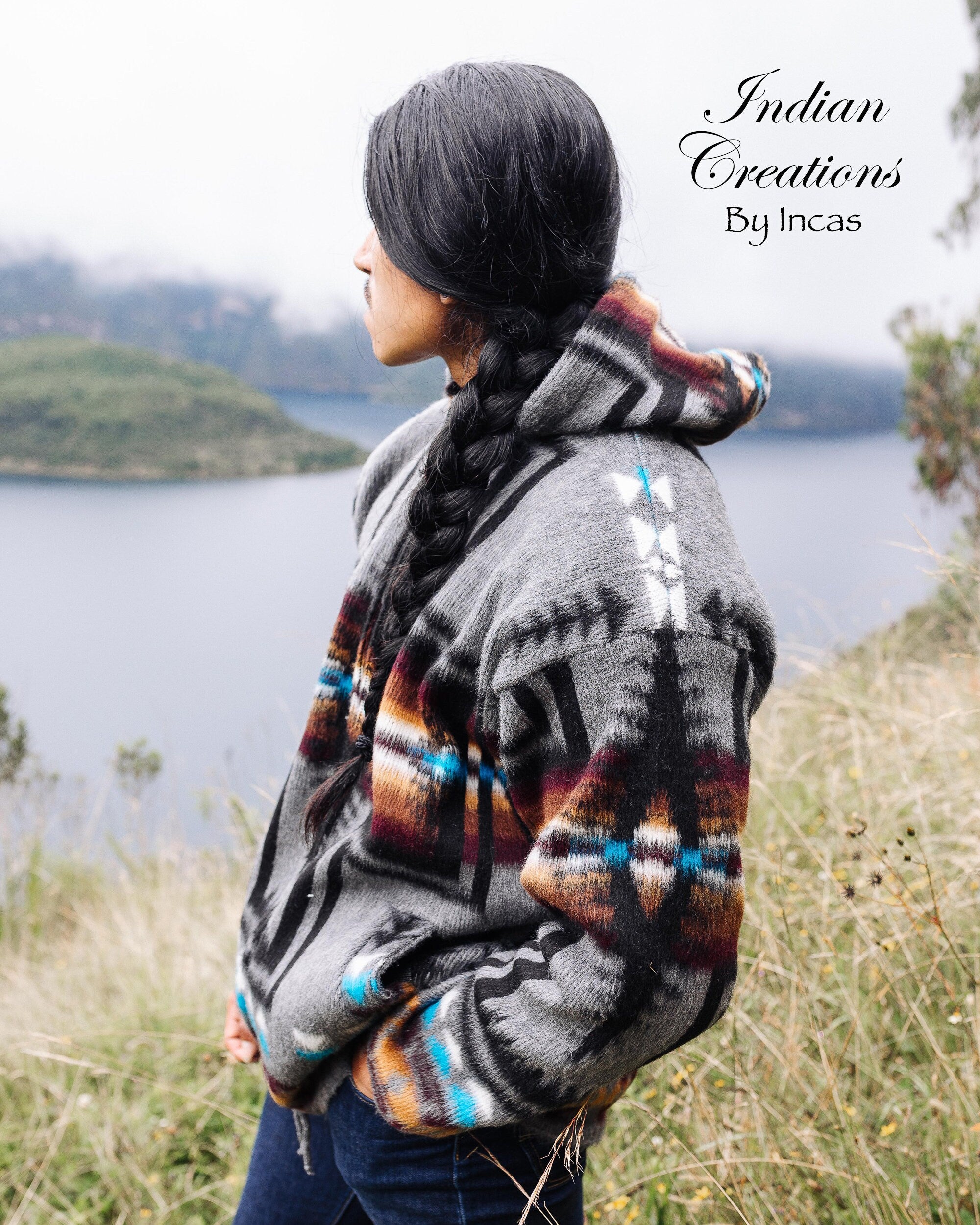 Native American Southwestern Gray Alpaca Jacket. Super warm and soft.