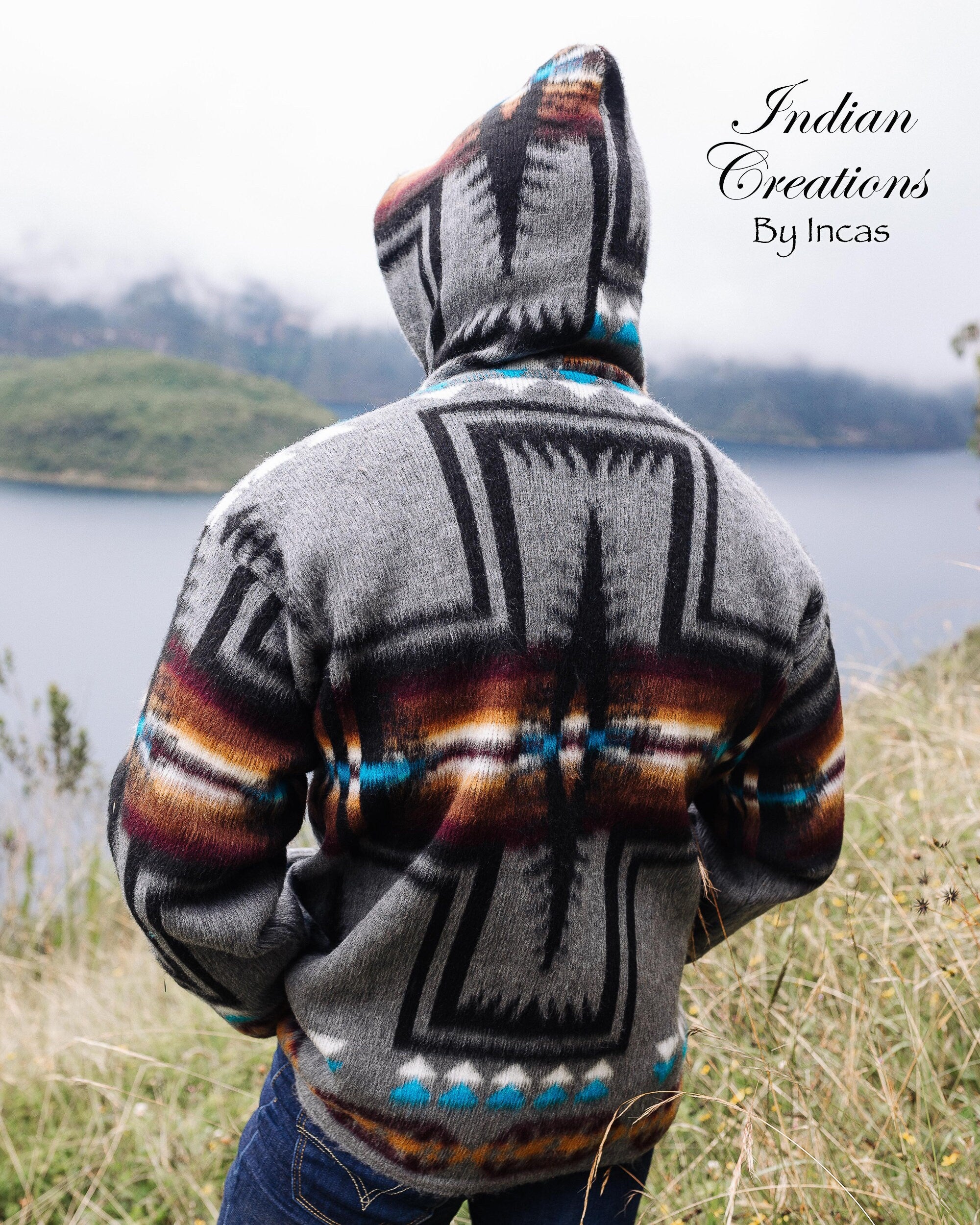 Native American Southwestern Gray Alpaca Jacket. Super warm and soft.