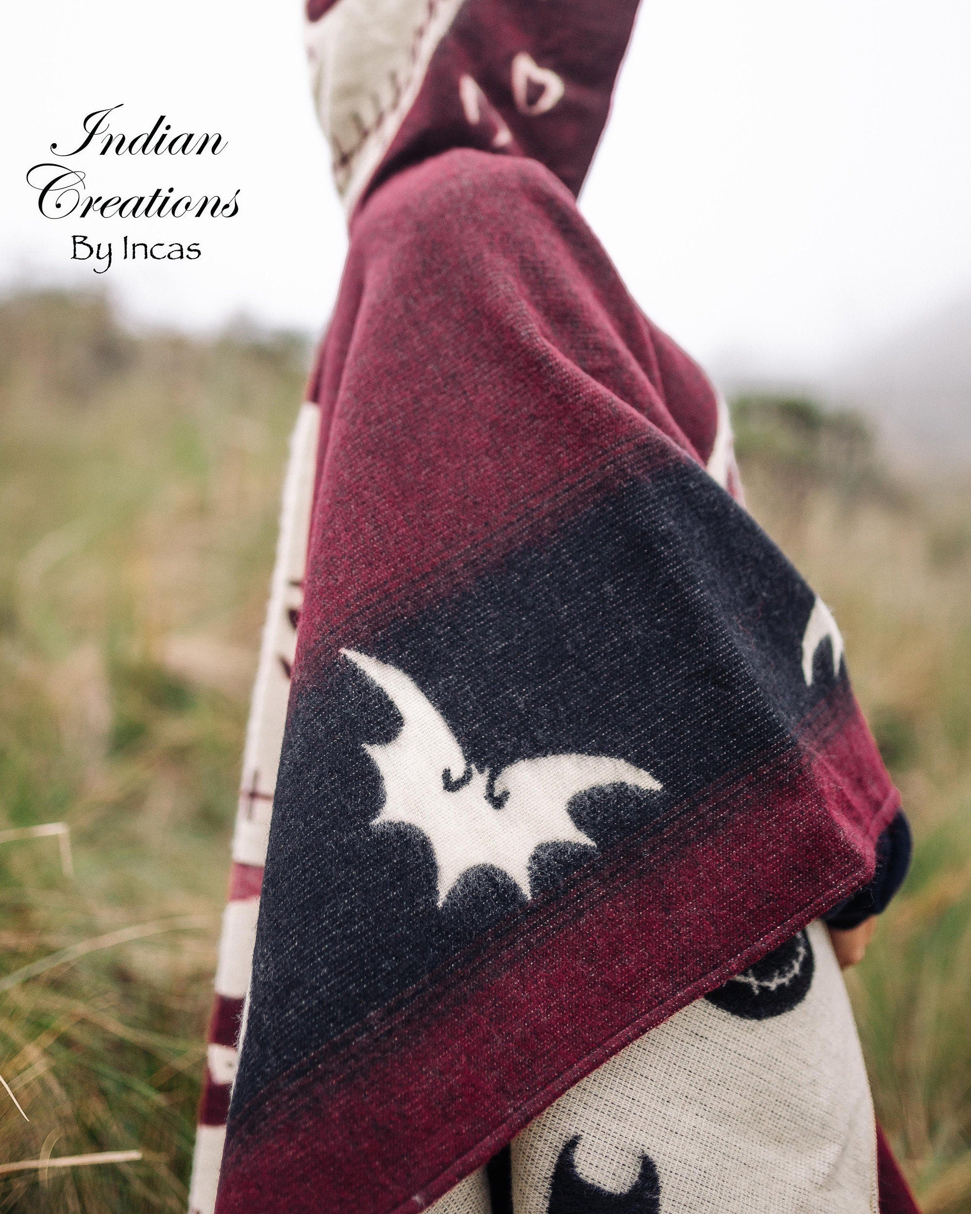Handmade Alpaca Wool Poncho. (Red Skull) Exclusive Design. Manufactured in Ecuador.One Size.Unisex use with hood. FREE SHIPPING! Gift Ideas.