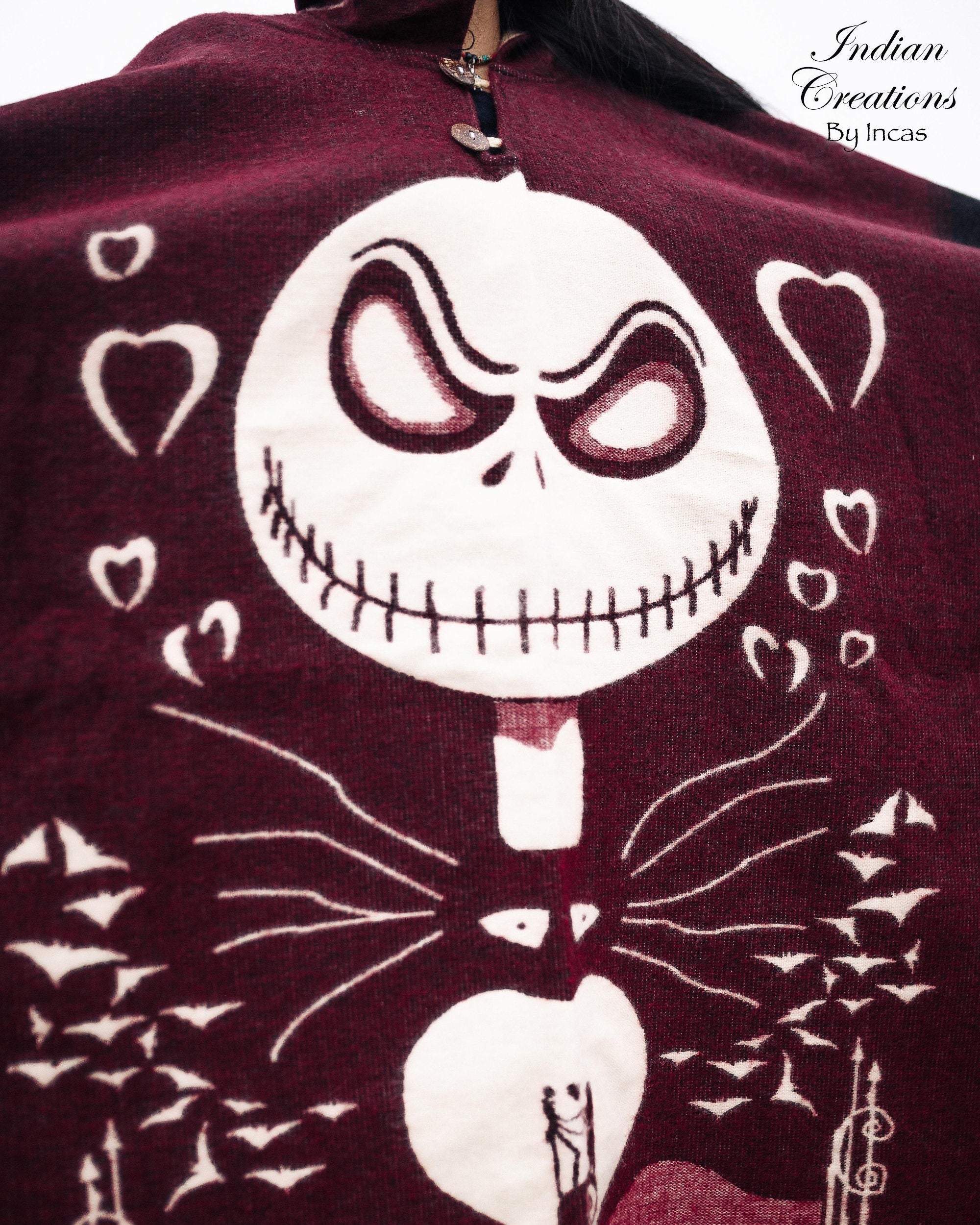 Handmade Alpaca Wool Poncho. (Red Skull) Exclusive Design. Manufactured in Ecuador.One Size.Unisex use with hood. FREE SHIPPING! Gift Ideas.
