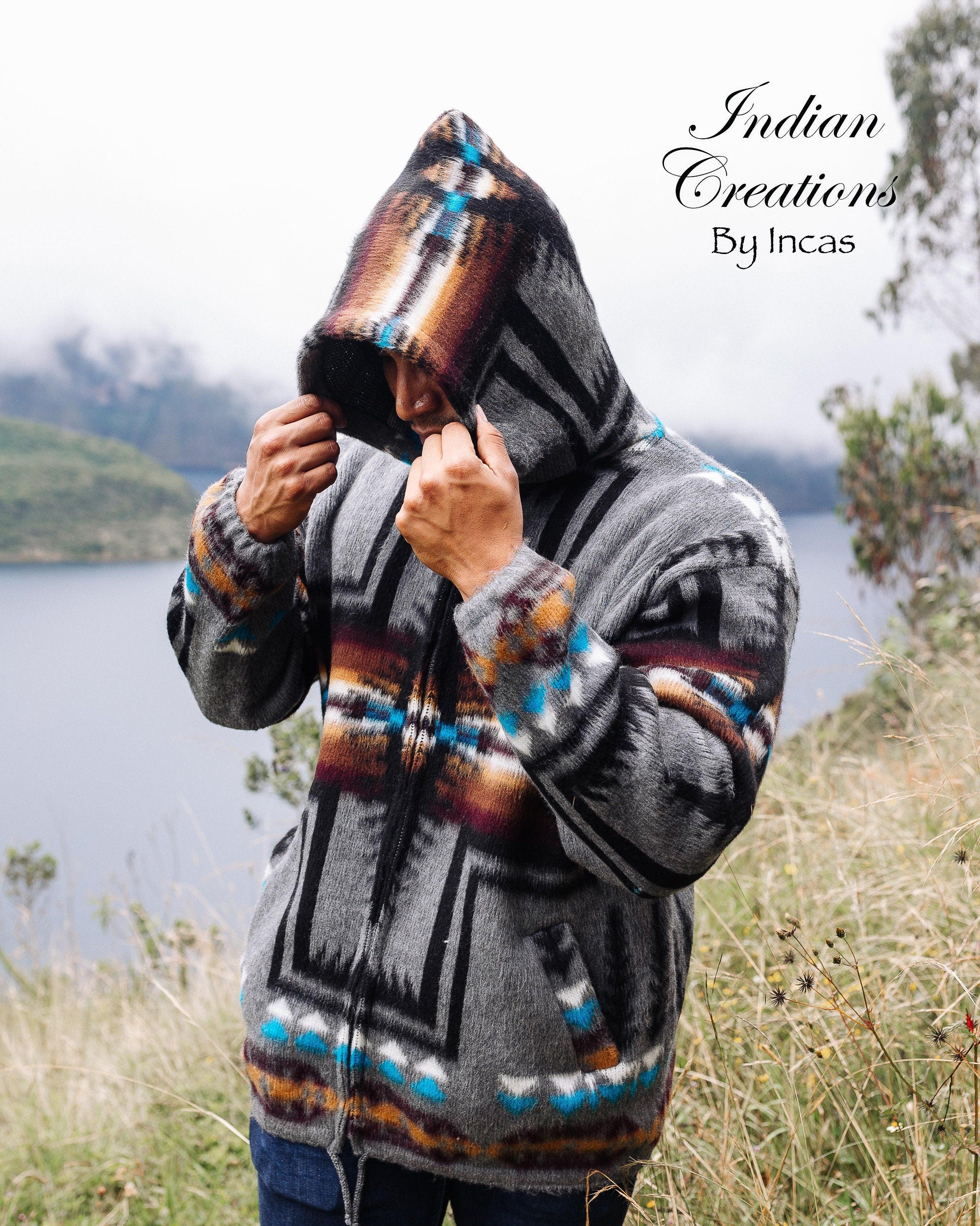 Native American Southwestern Gray Alpaca Jacket. Super warm and soft.