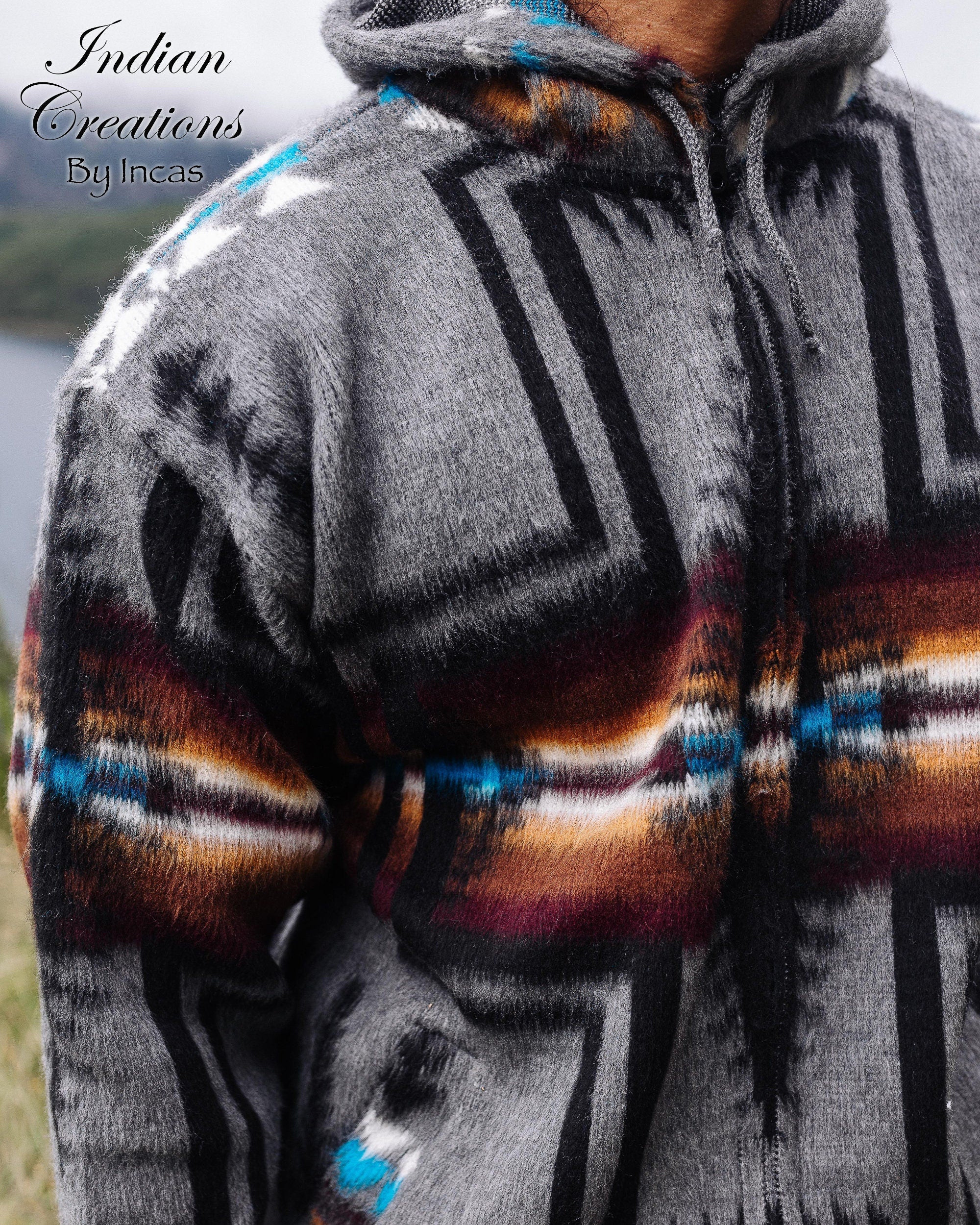 Native American Southwestern Gray Alpaca Jacket. Super warm and soft.