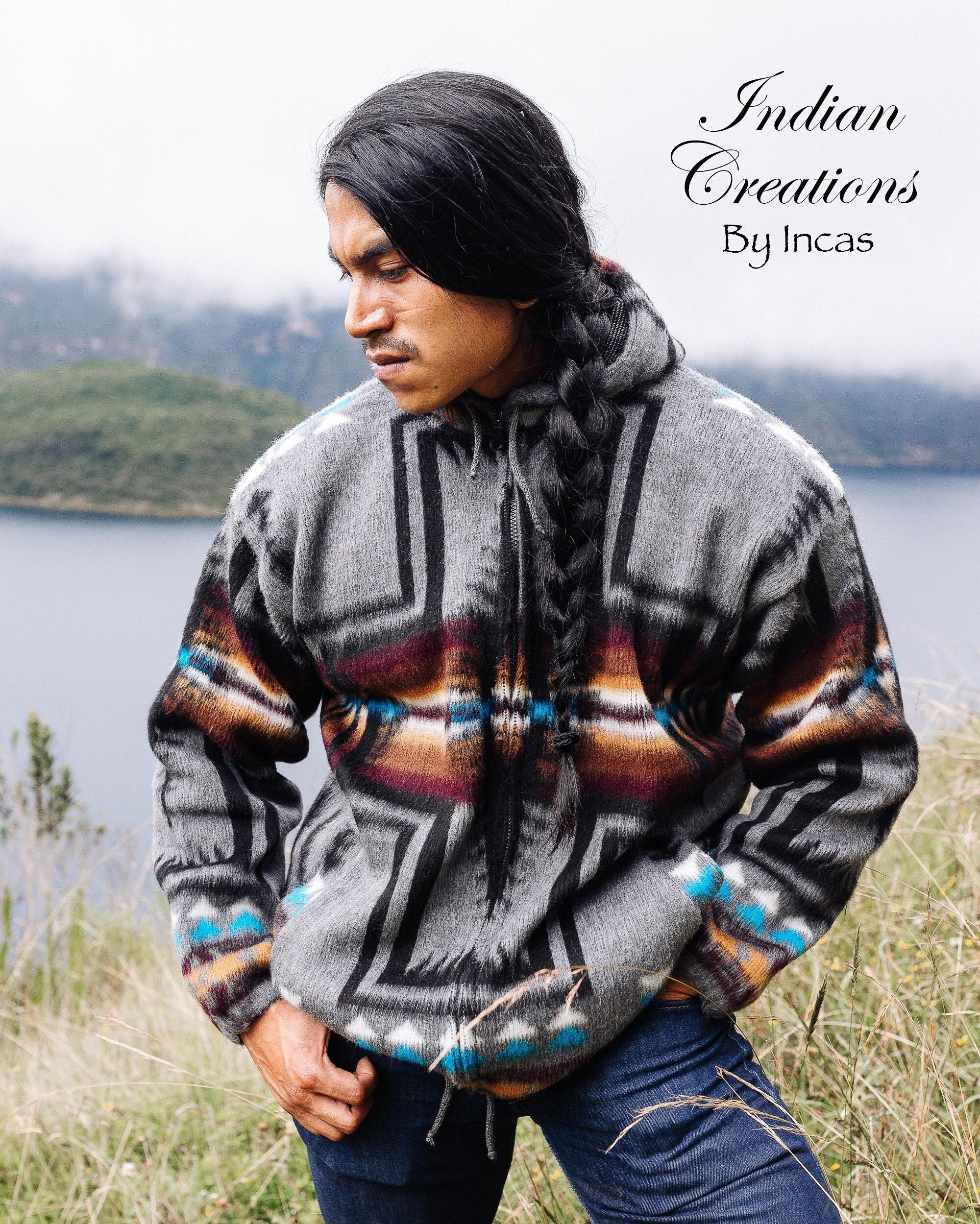 Native American Southwestern Gray Alpaca Jacket. Super warm and soft.