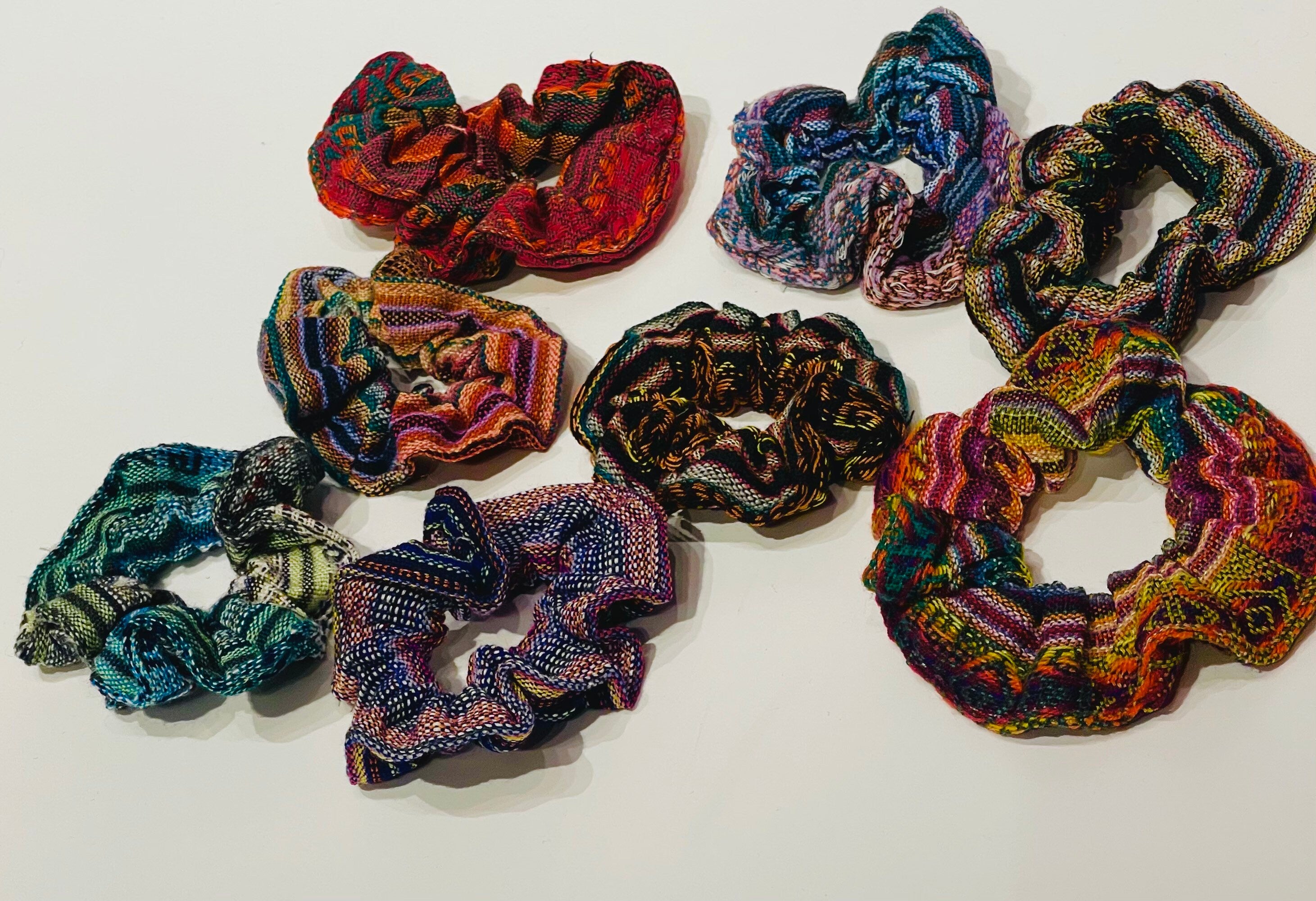 Handmade Hair Scrunchies.  Hippie Scrunchy. Boho Hair Ties. Soft Stretchy Scrunchies. Gift Ideas