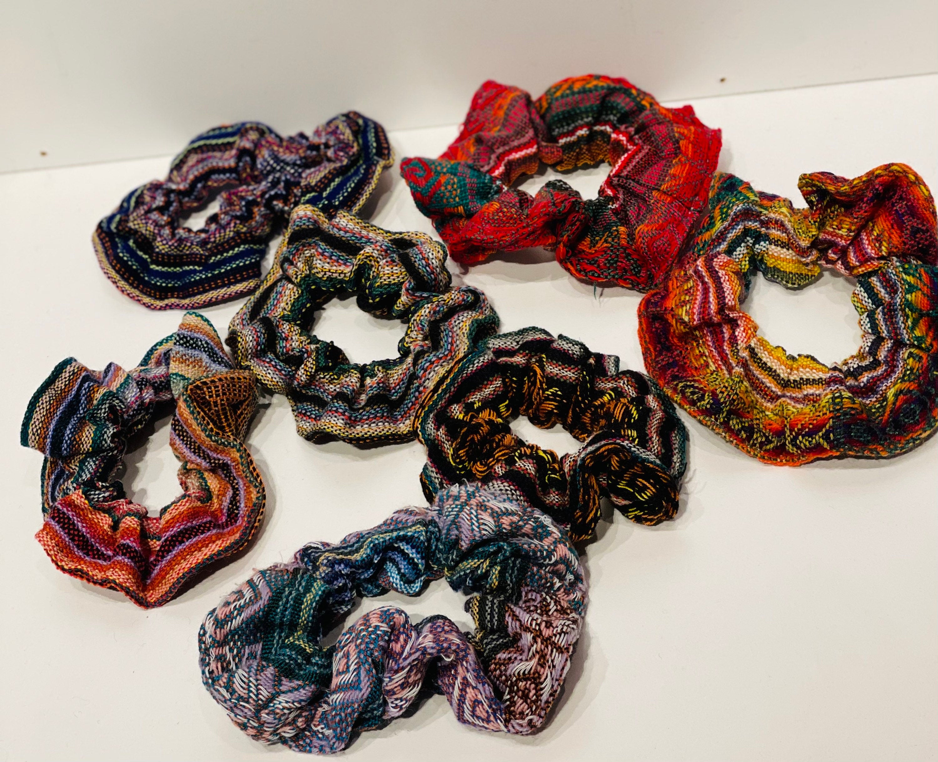 Handmade Hair Scrunchies.  Hippie Scrunchy. Boho Hair Ties. Soft Stretchy Scrunchies. Gift Ideas