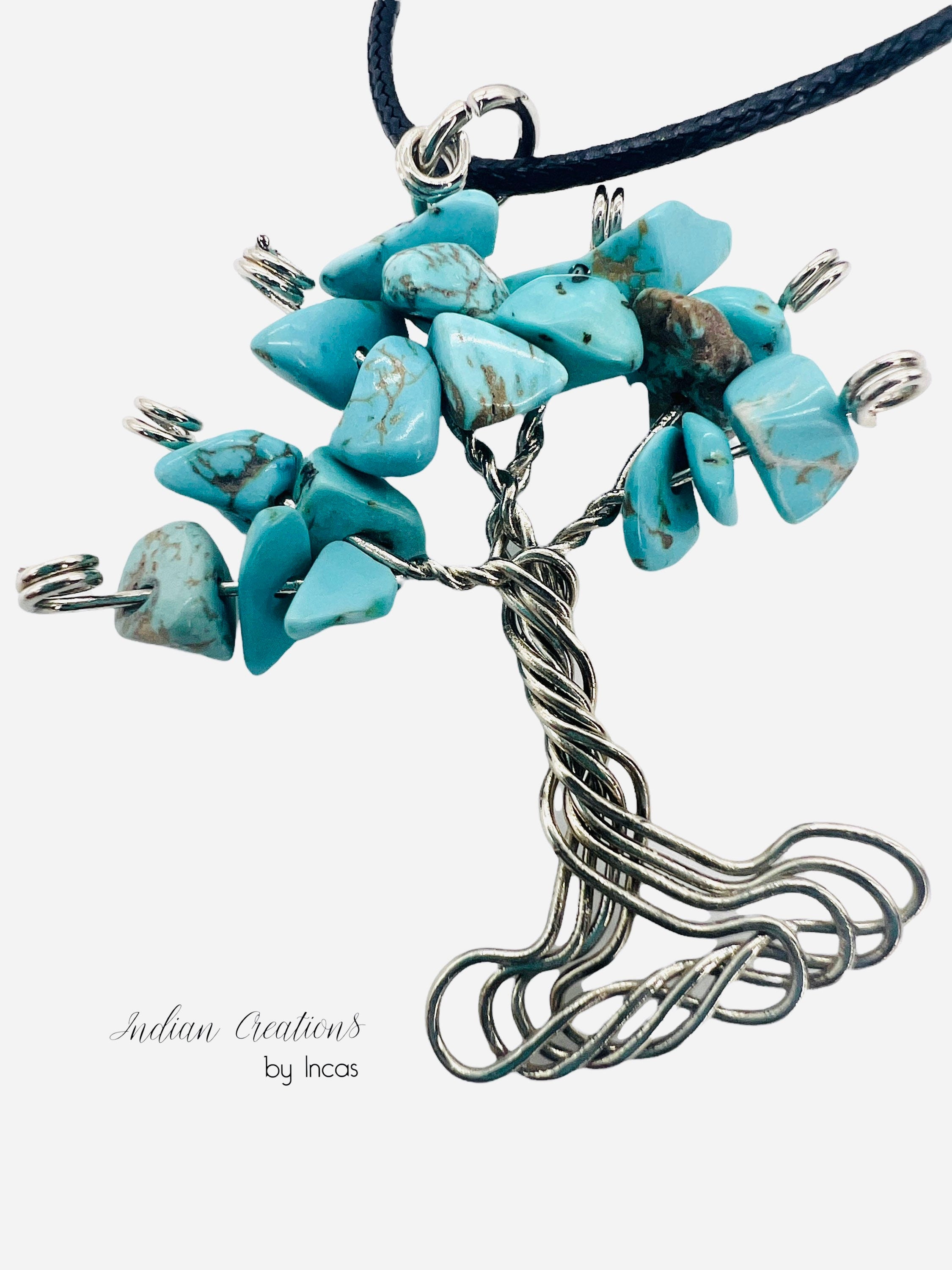 Handmade Tree of Life Necklace. Turquoise Stainless Steel Wire Wrapped Necklace. Boho spiritual. Gifts Ideas