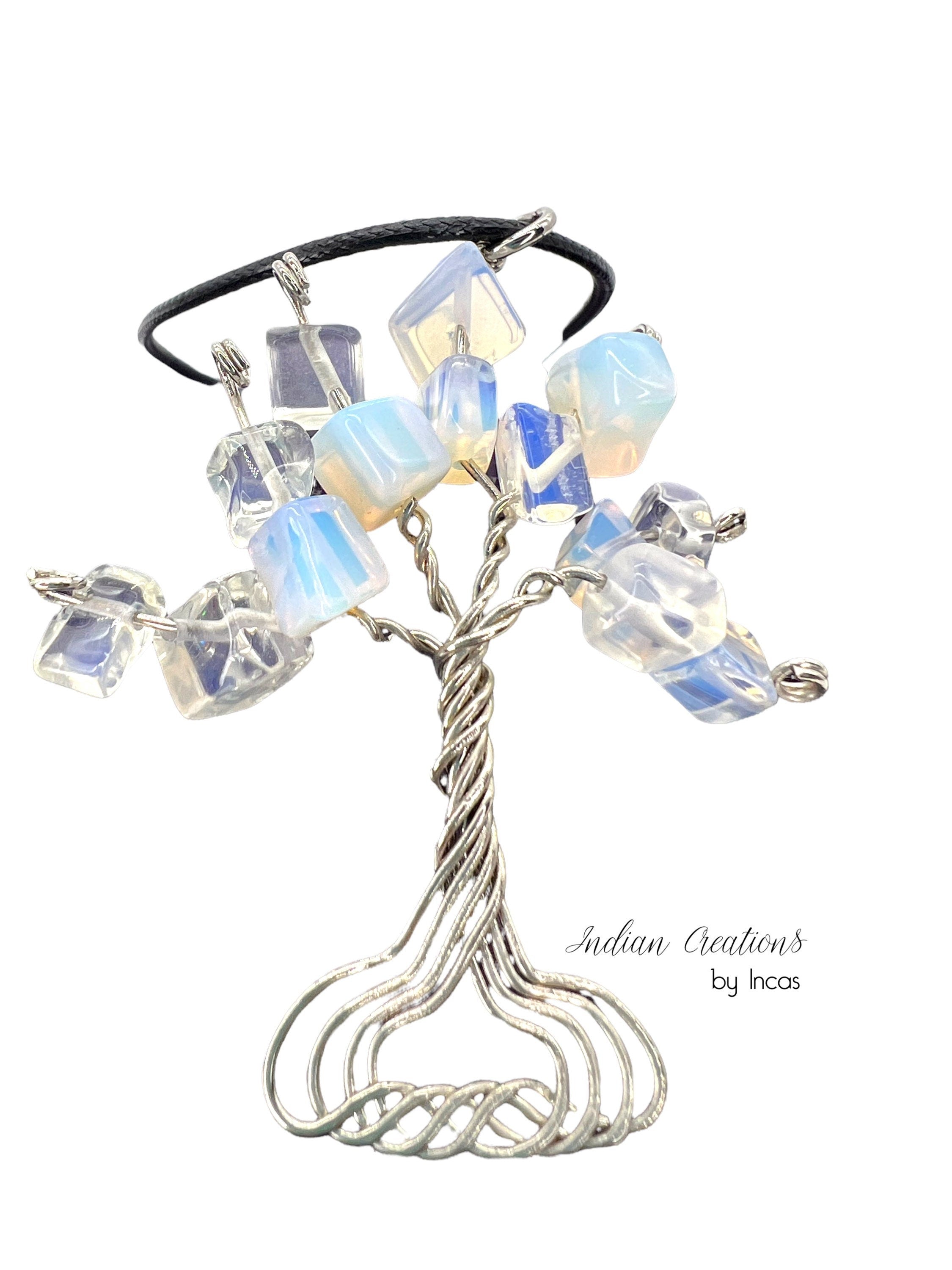 Handmade Tree of Life Necklace. Opalite Stainless Steel Wire Wrapped Necklace. Boho spiritual. FREE SHIPPING!