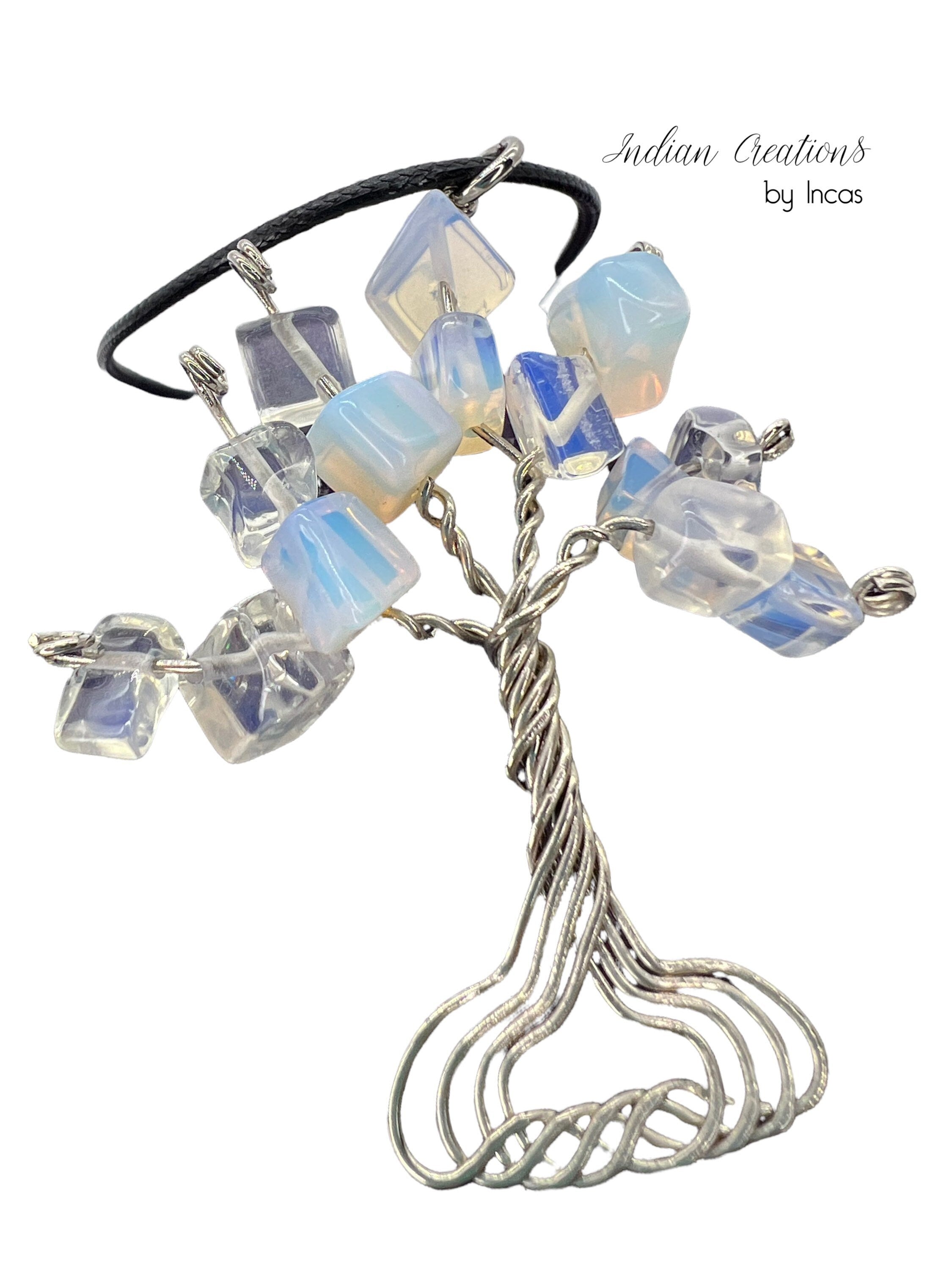 Handmade Tree of Life Necklace. Opalite Stainless Steel Wire Wrapped Necklace. Boho spiritual. FREE SHIPPING!