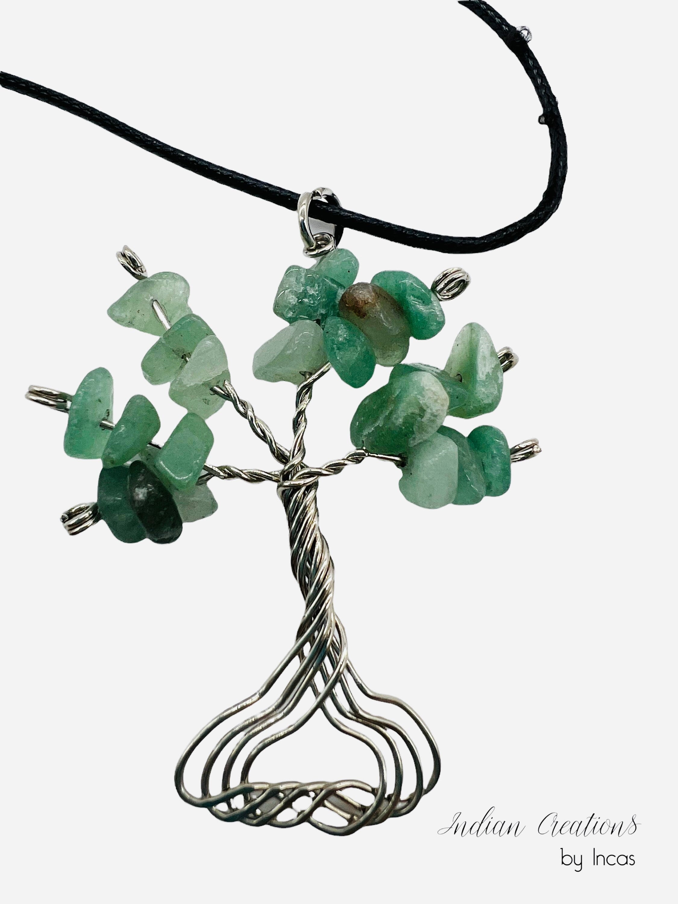 Handmade Tree of Life Necklace. Green Aventurine Stainless Steel Wire Wrapped Necklace. Boho spiritual. FREE SHIPPING!