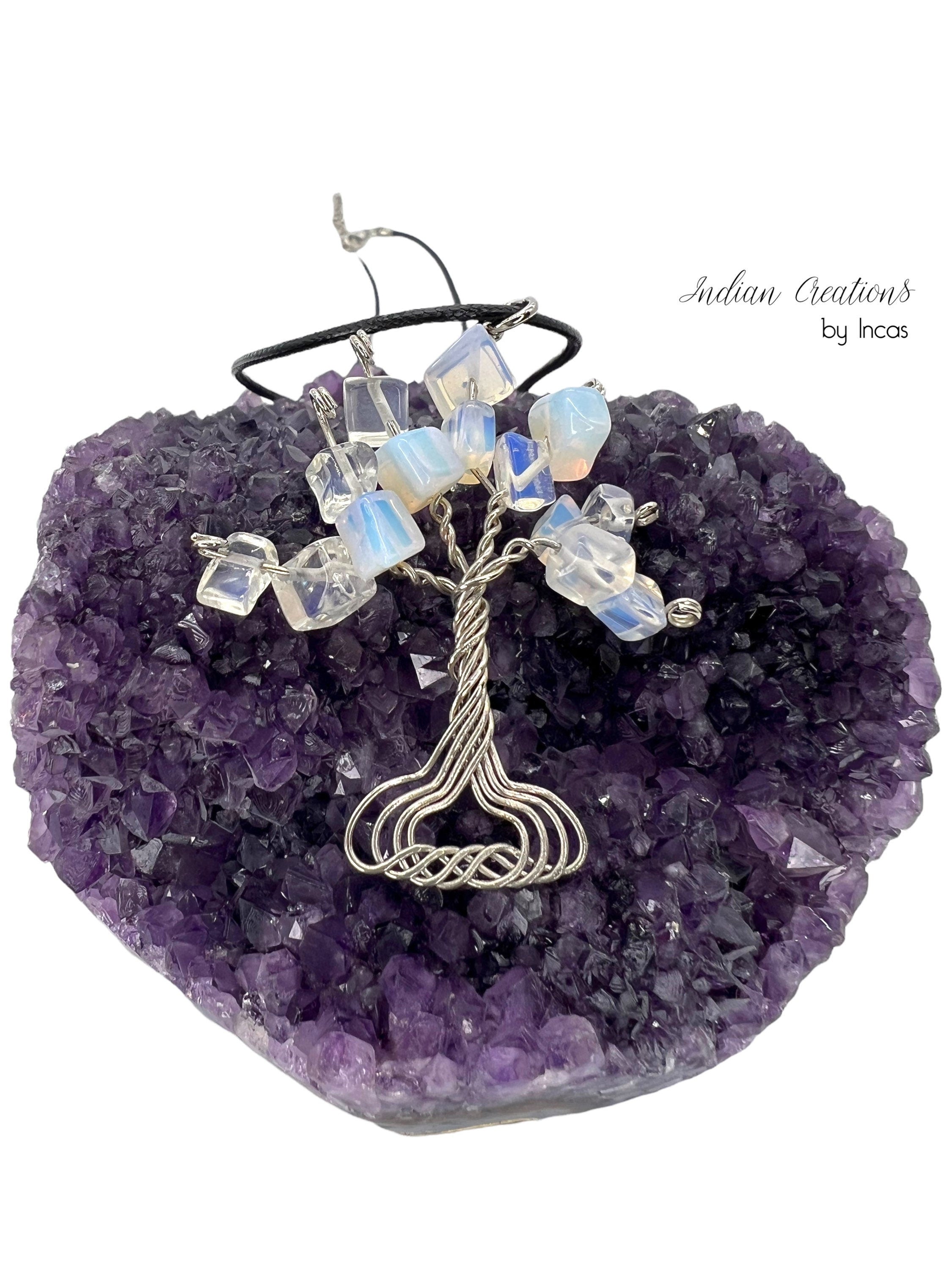 Handmade Tree of Life Necklace. Opalite Stainless Steel Wire Wrapped Necklace. Boho spiritual. FREE SHIPPING!