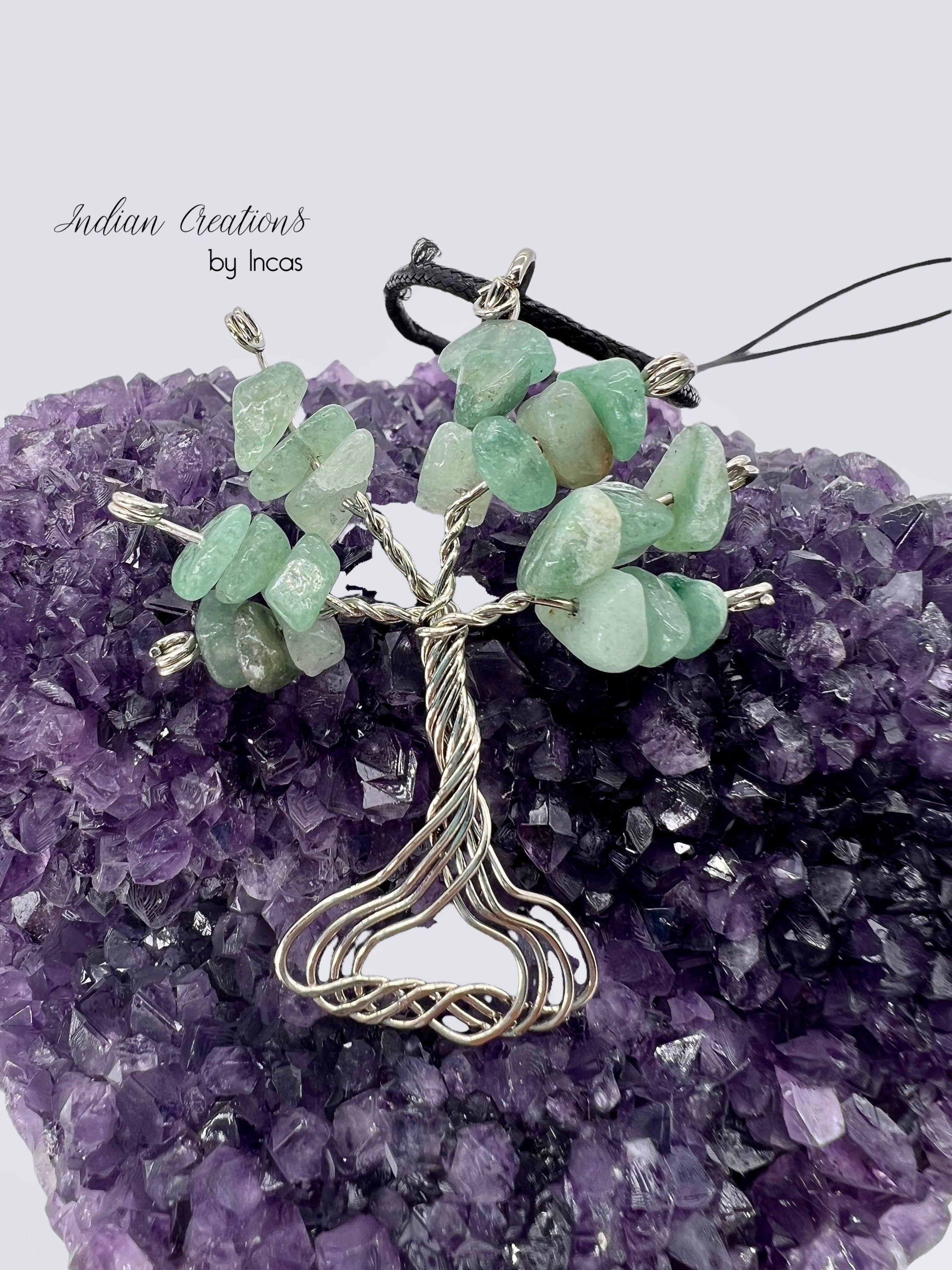 Handmade Tree of Life Necklace. Green Aventurine Stainless Steel Wire Wrapped Necklace. Boho spiritual. FREE SHIPPING!