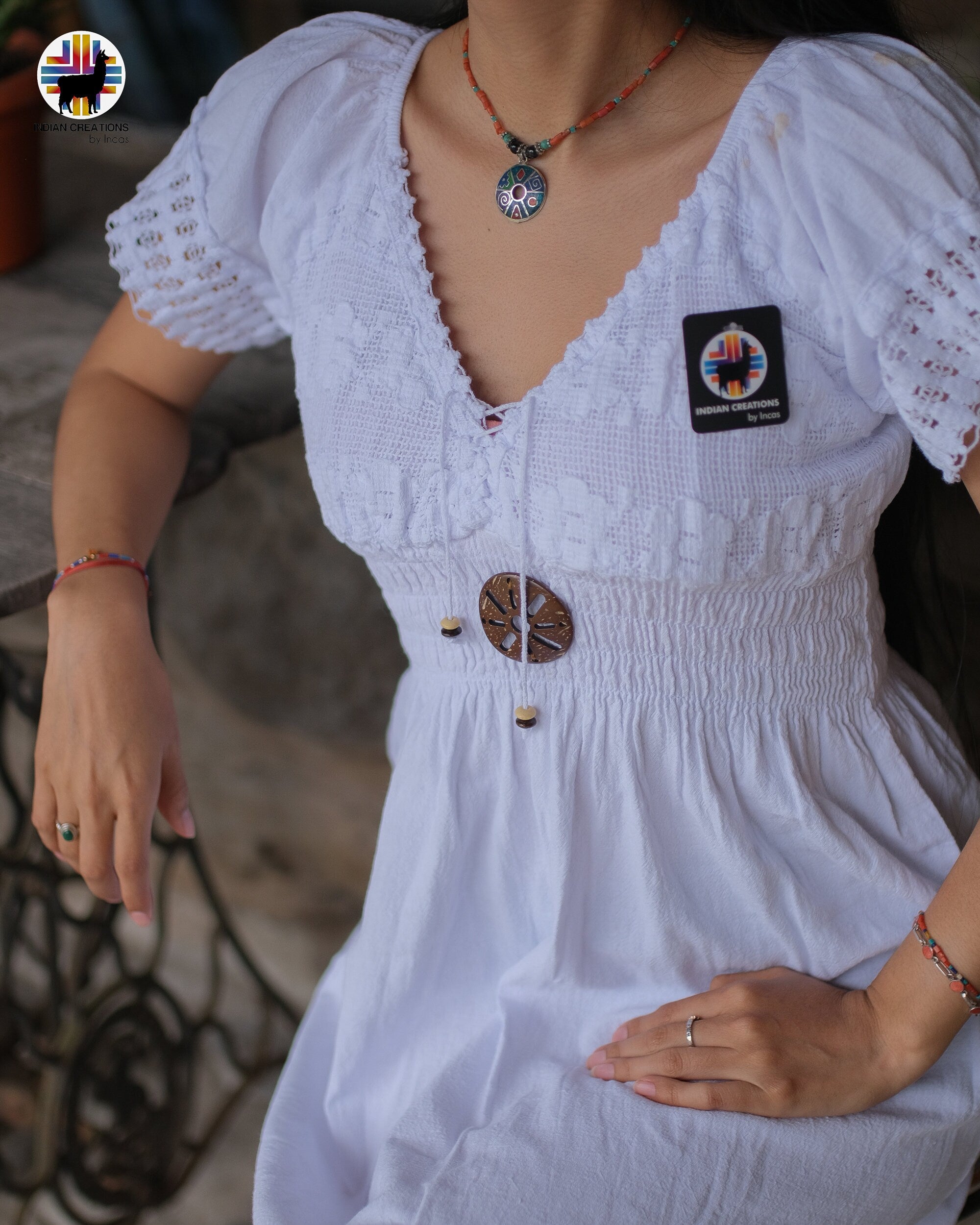 Hand-stitched Cotton Dress (Narcissus). Bohemian Style. Super Comfortable and Machine Washable. One Size. FREE SHIPPING!