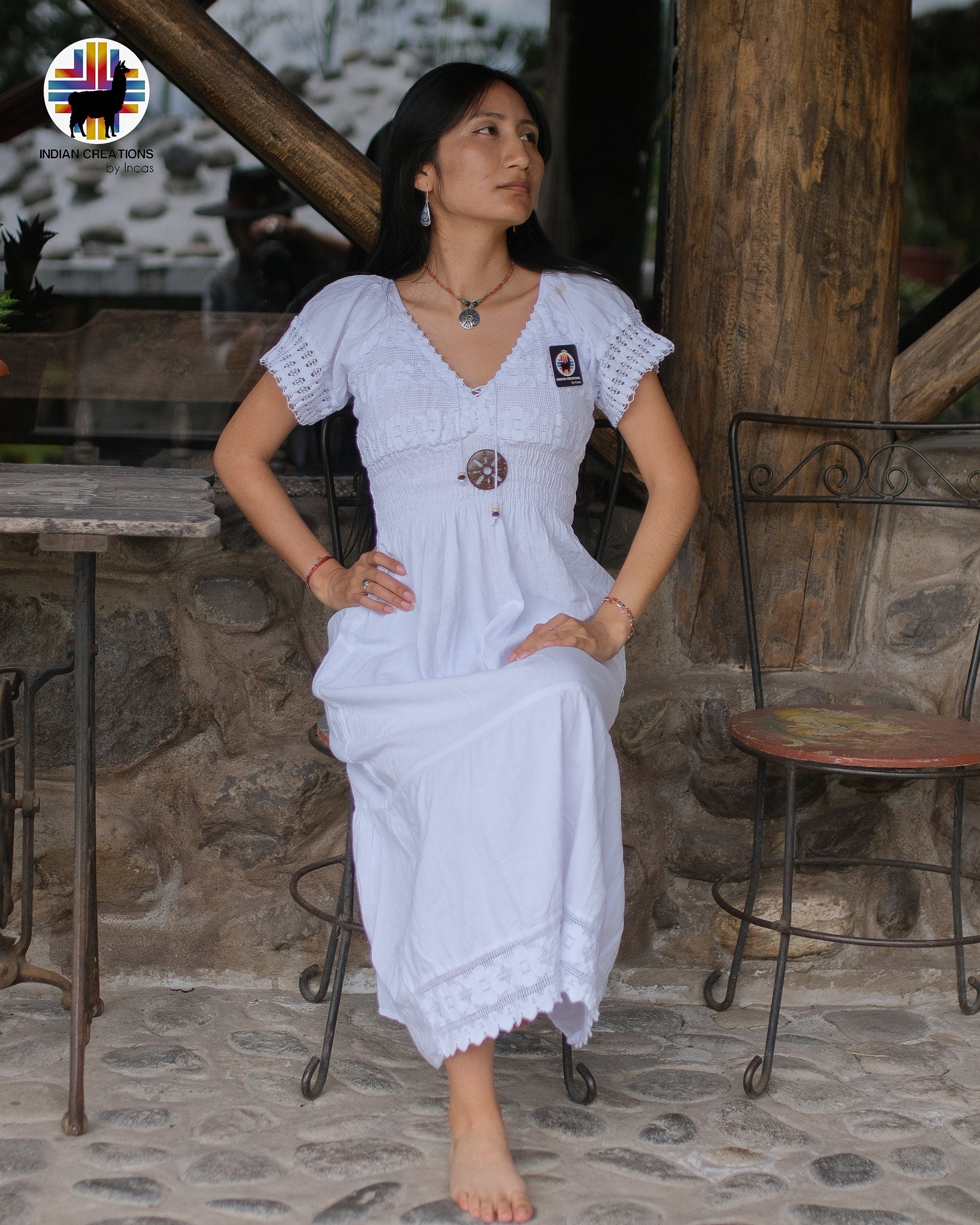 Hand-stitched Cotton Dress (Narcissus). Bohemian Style. Super Comfortable and Machine Washable. One Size. FREE SHIPPING!