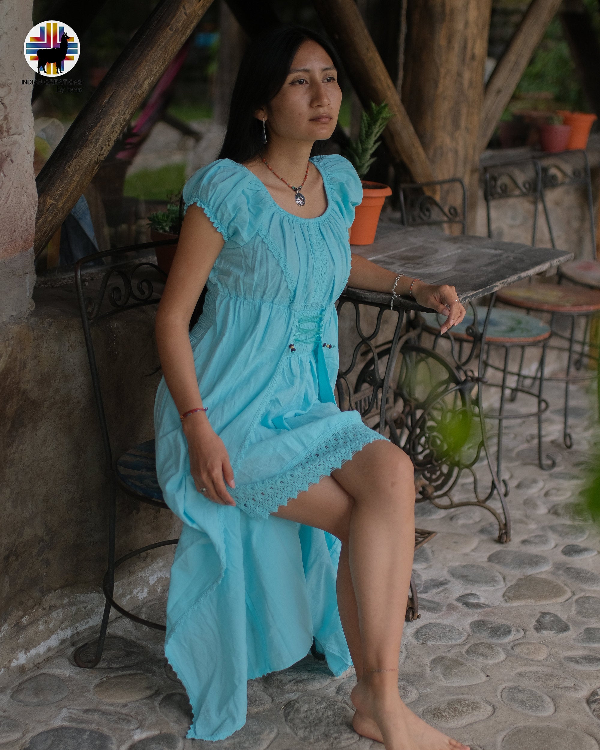 Hand-stitched Cotton Dress (Daffodil). Bohemian Style. Super Comfortable and Machine Washable. One Size. FREE SHIPPING!
